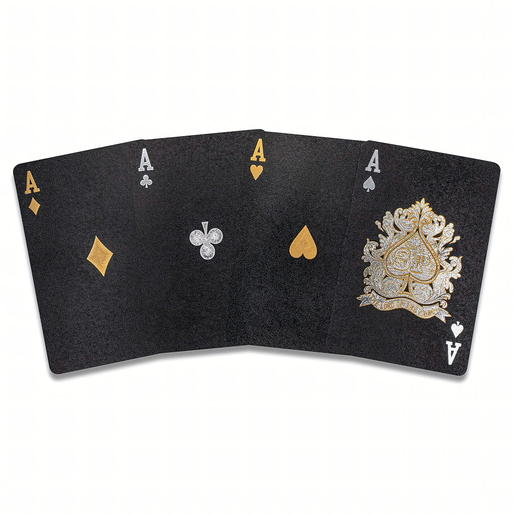 Luxury Black Poker Card Deck with Shiny Gold Designs Waterproof