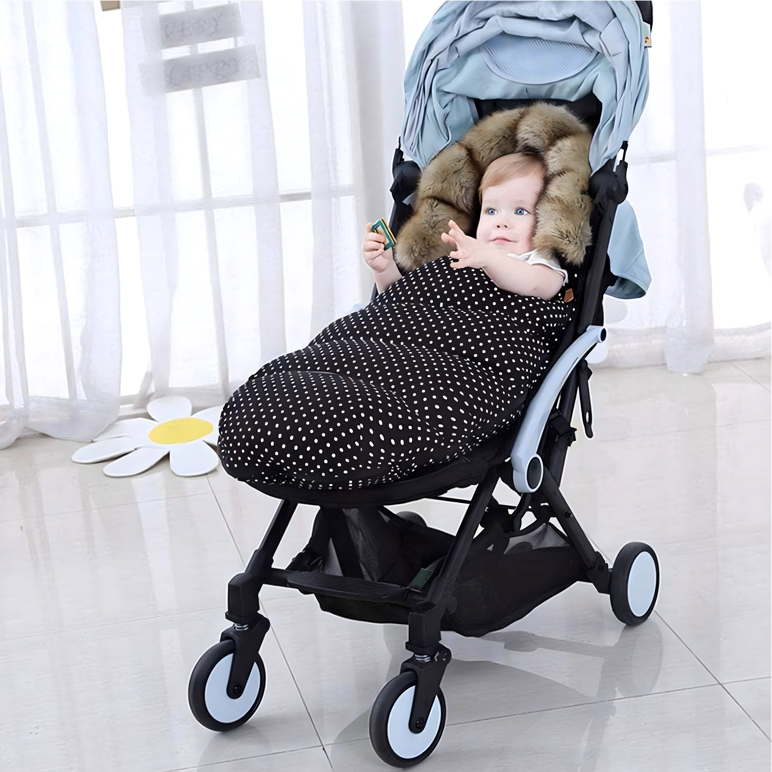 Isolatsiooniga karvane beebikäru istme magamiskott kõrvadega 100 cm