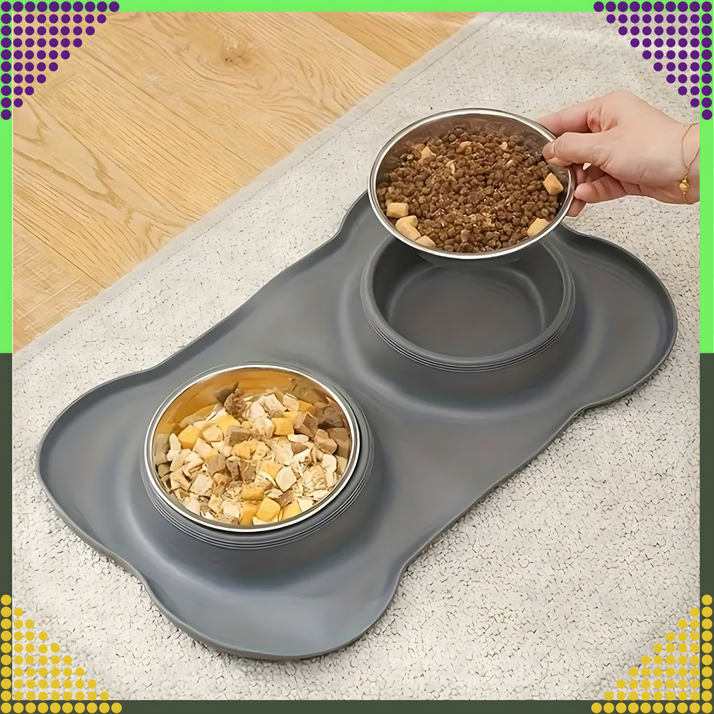 Kahe kausiga koera ja kassi metallist libisemisvastane kauss, 2 kaussi + alus