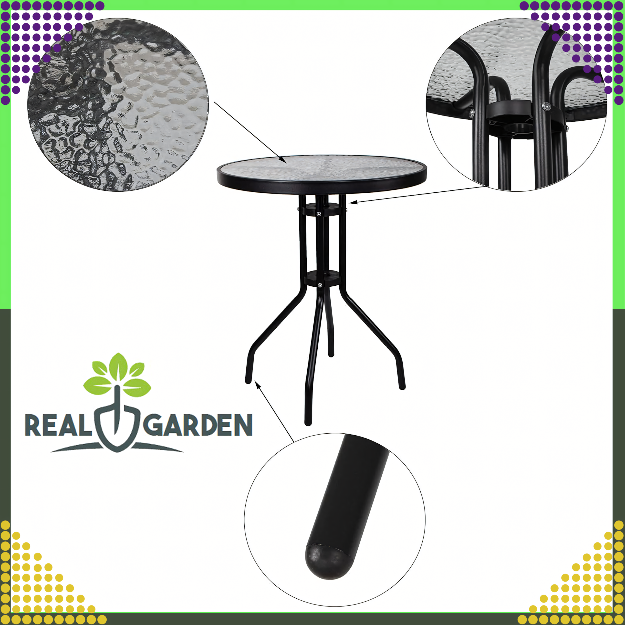 Tempered Glass Coffee Table Round Black 60 cm