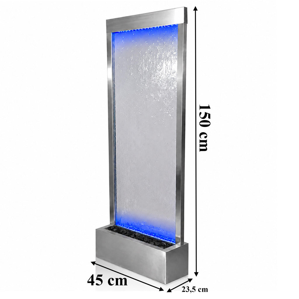 LED Illuminated Glass Garden Waterfall Wall Fountain 150x45cm