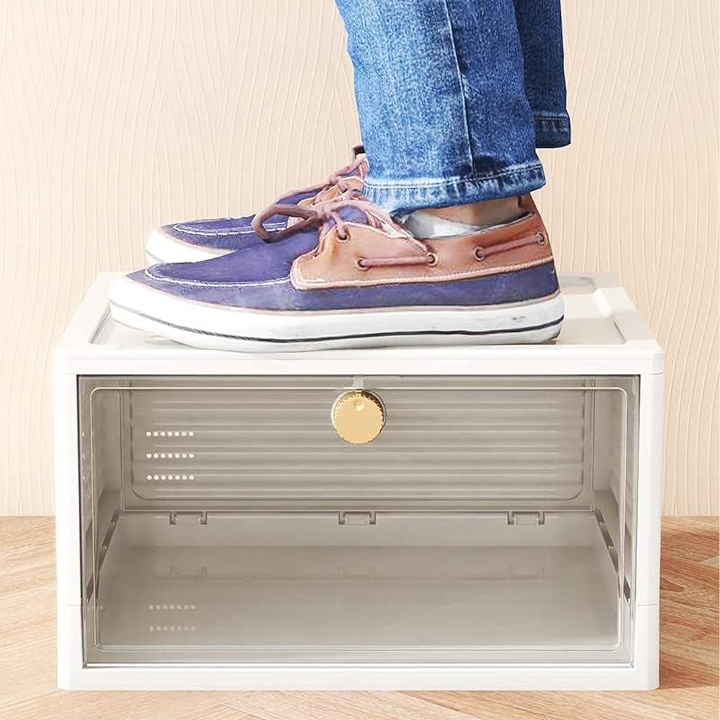 Box Container Shoe Organizer with Flap Closet Box White