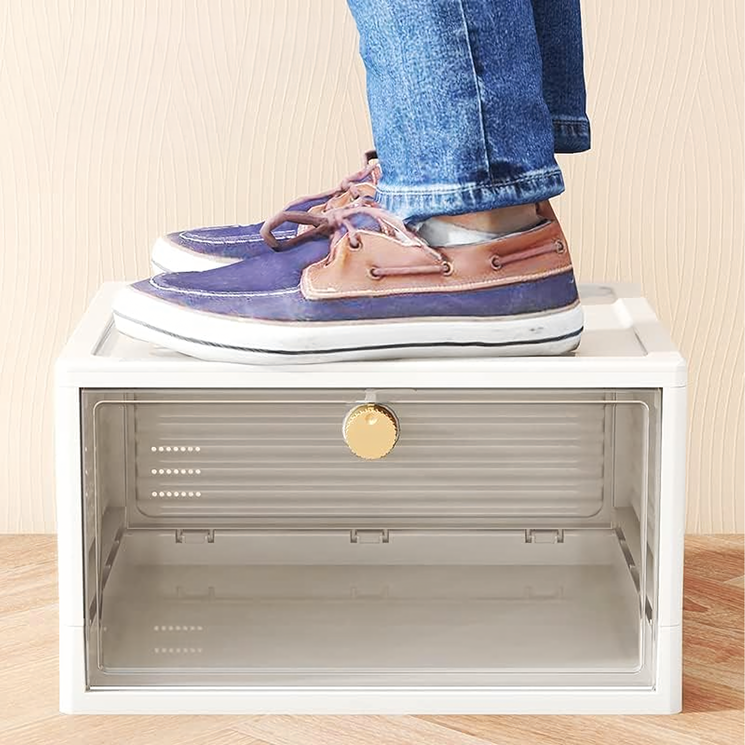 Box Container Shoe Organizer with Flap Closet Box White