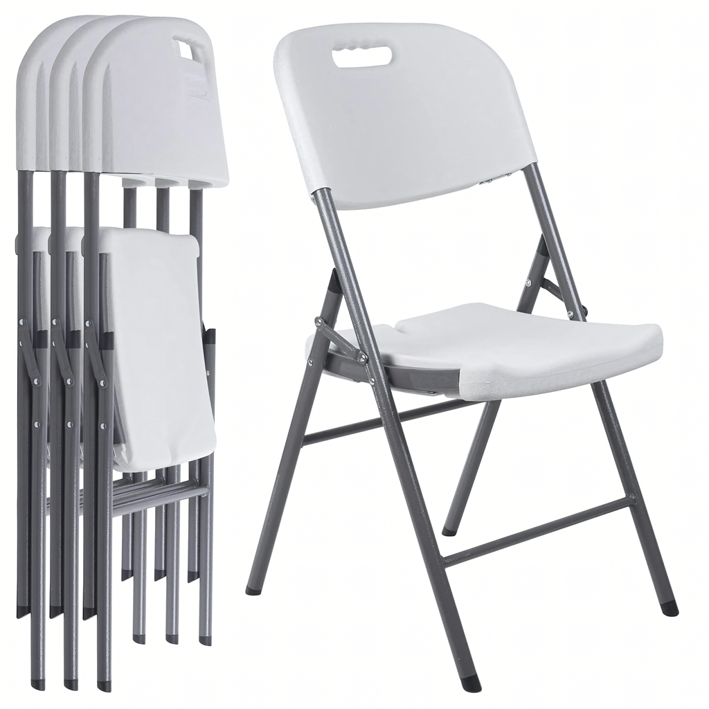 White Folding Outdoor Catering Chairs for Picnic Set of 4 4 pcs