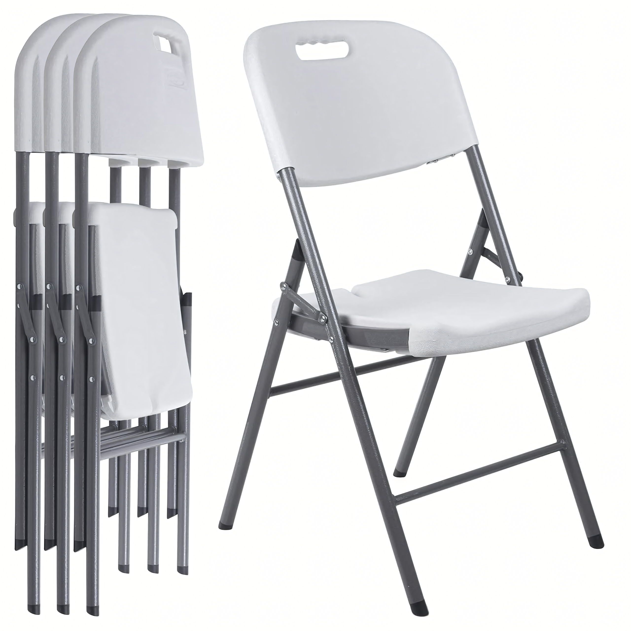 White Folding Outdoor Catering Chairs for Picnic Set of 4 4 pcs