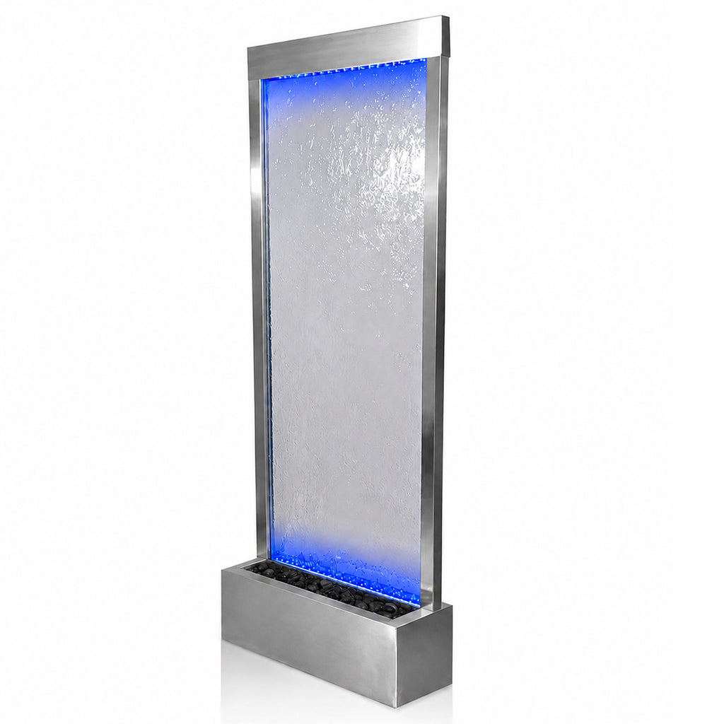 LED Illuminated Glass Garden Waterfall Wall Fountain 150x45cm
