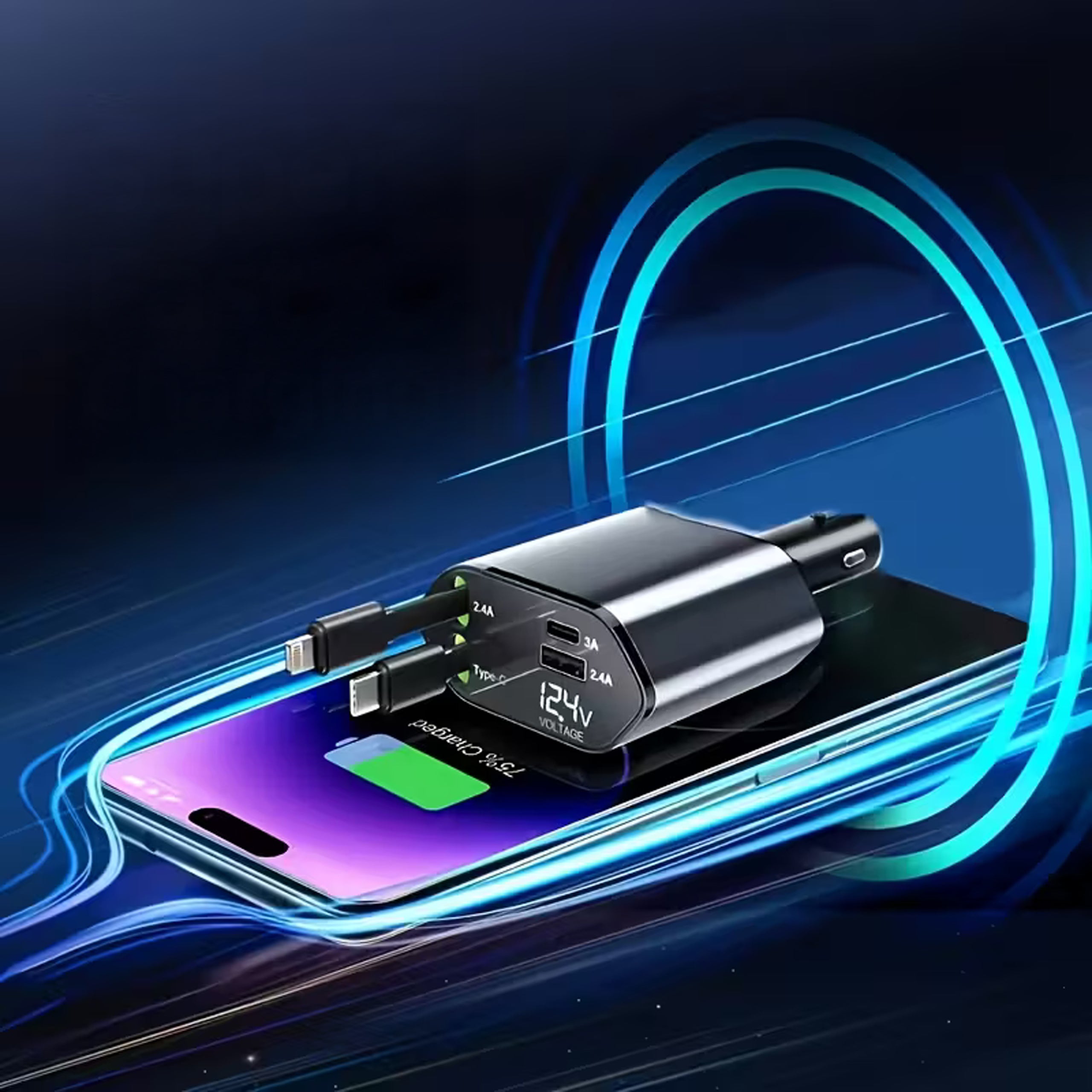 USB C IOS autolaadija liigendrullik 100W kiirlaadimine 80 cm