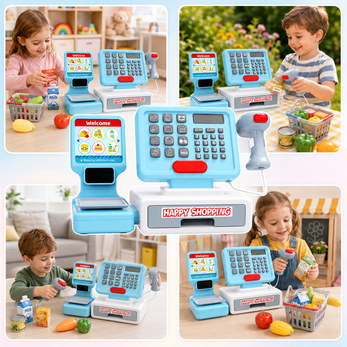 Interactive Toy Cash Register Set XXL with Scanner, Basket, and Scale