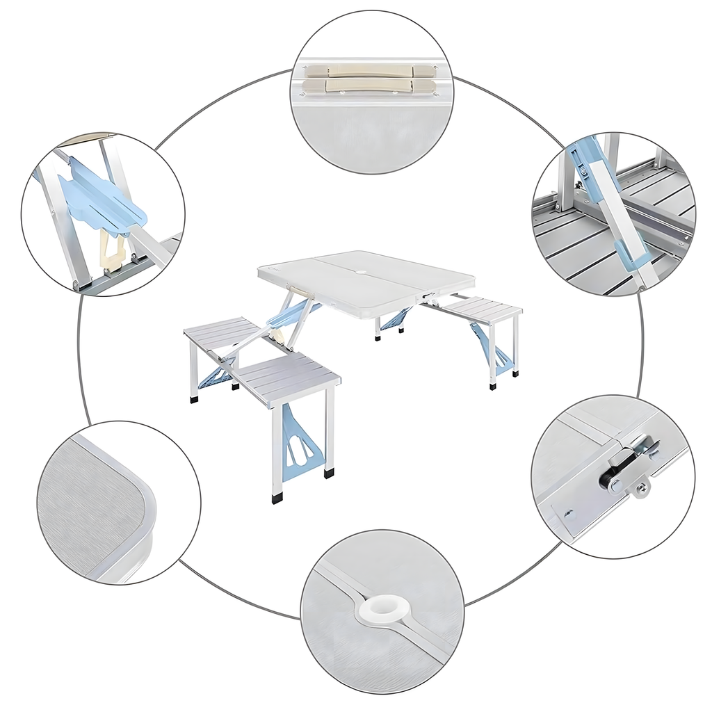 Kokkupandav laud Turistide matkalaud Alumiiniumist reisilaud pinkidega