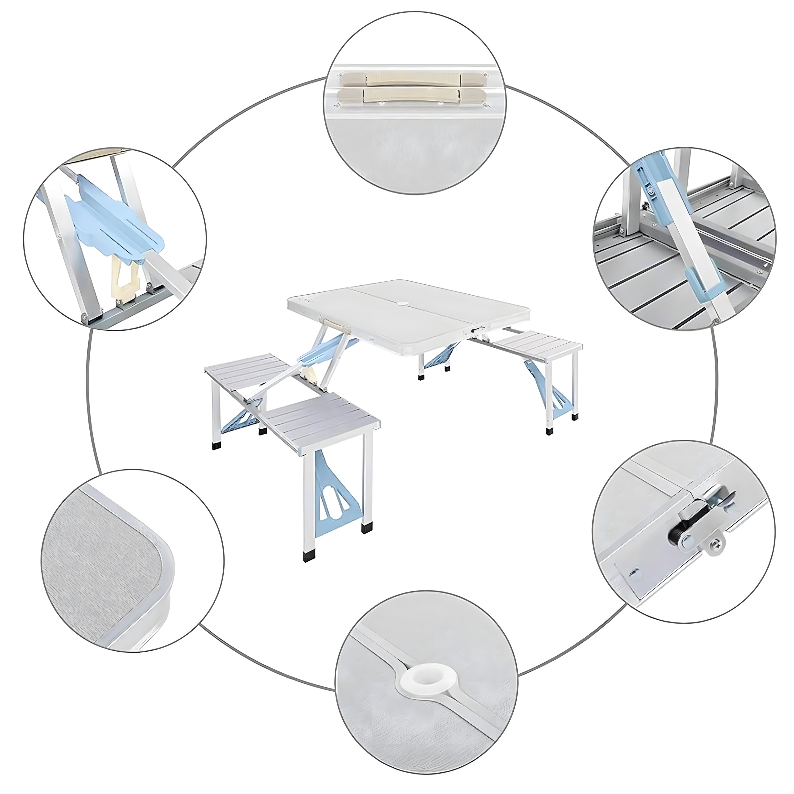 50x kokkupandav laud turismilaud alumiiniumist reisilaud pinkidega
