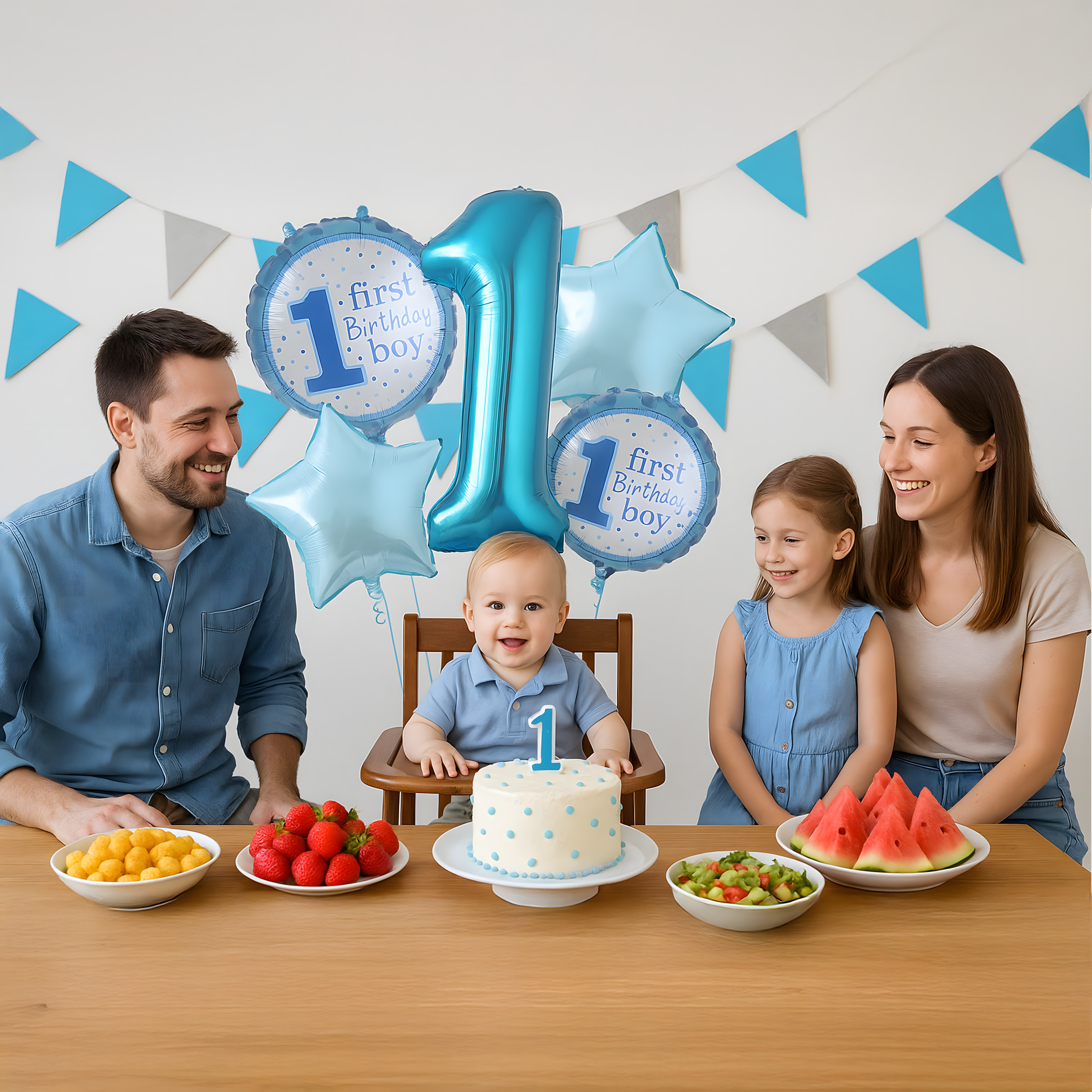 Õhupallid 1. sünnipäevaks üheaastasele poisile, 5-tk tähtede komplekt