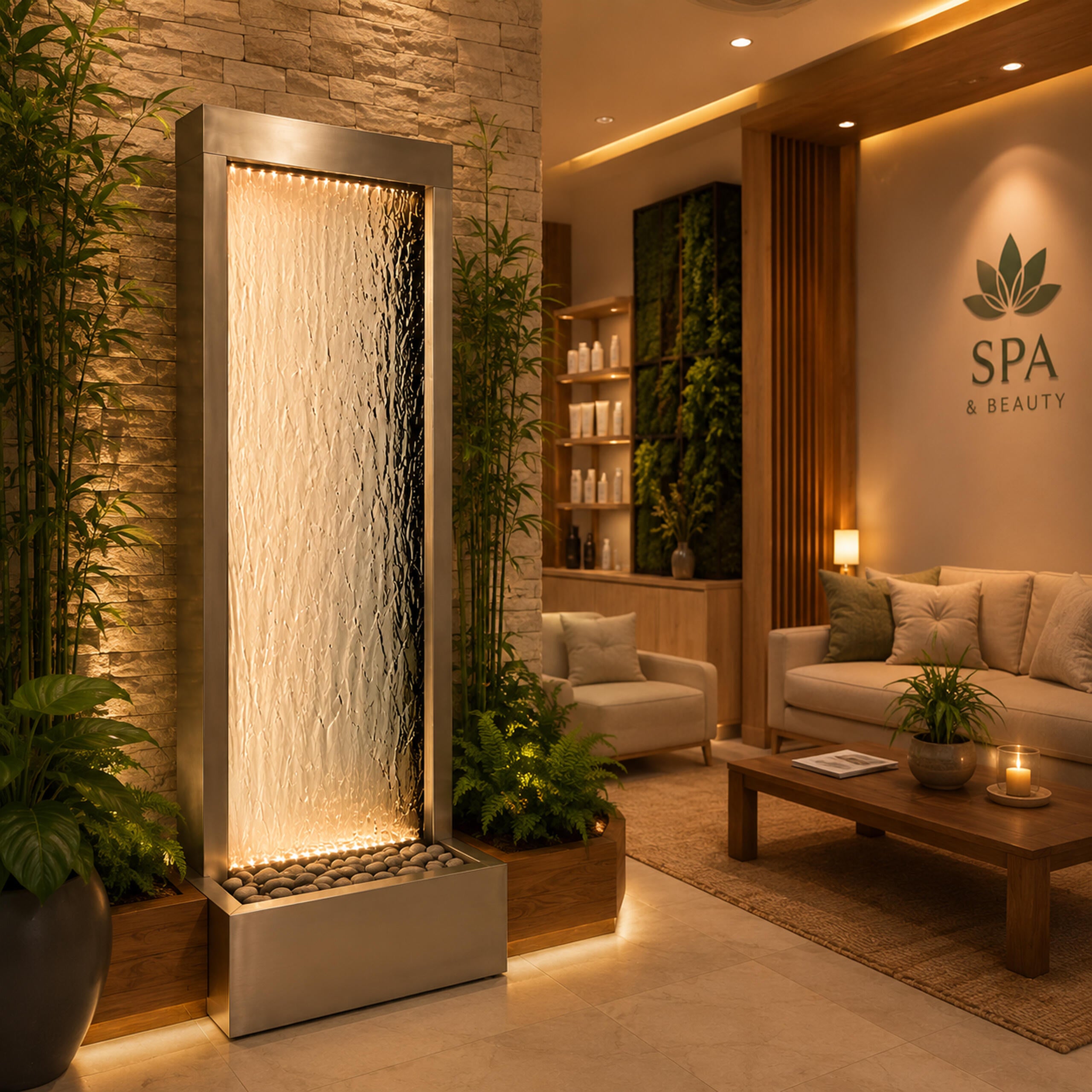 LED Illuminated Glass Garden Waterfall Wall Fountain 150x45cm