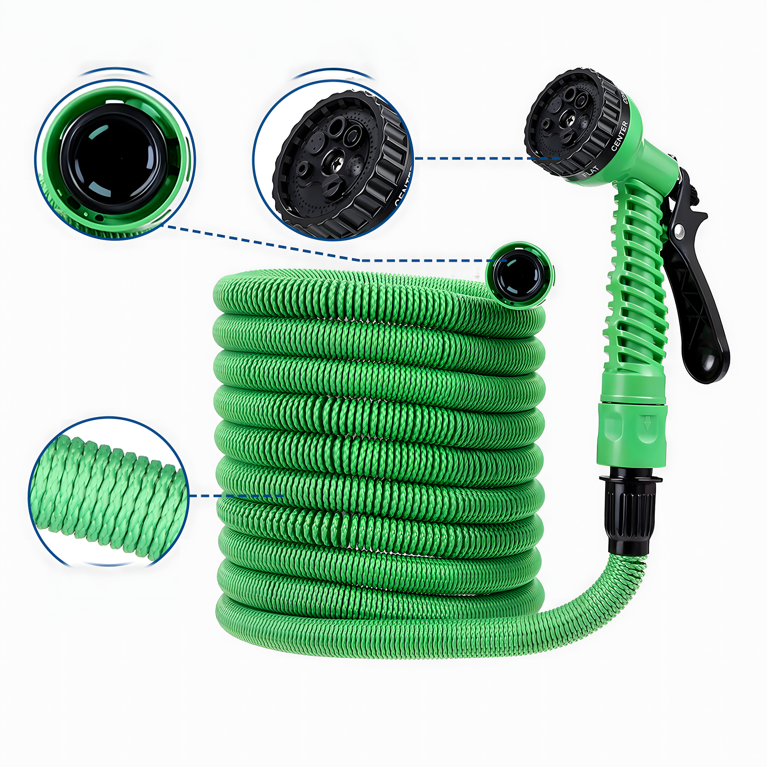 Laiendatav elastne aiavoolik 1/2 tolli 5-15m universaalse ühenduse ja pihustipüstoliga