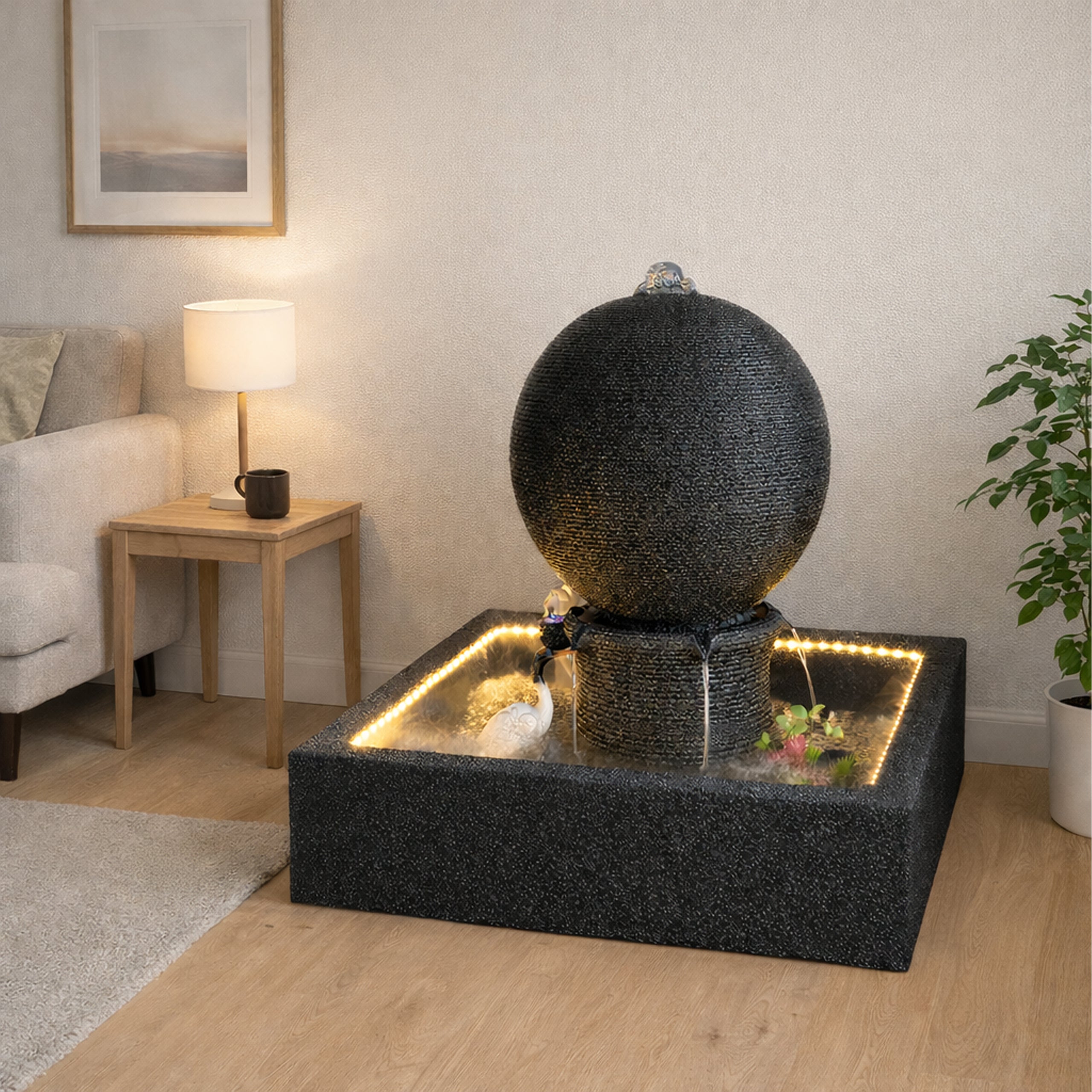 Large Garden Water Fountain with LED Sphere 90x90x98 cm