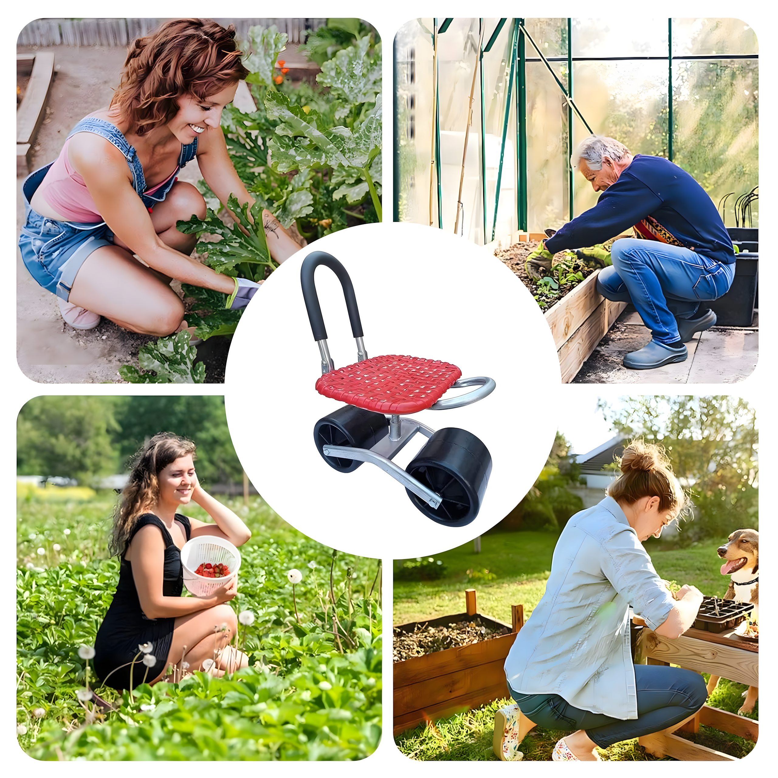 48x Trolley Stool Garden Stool Swivel 360 with Seat on Wheels