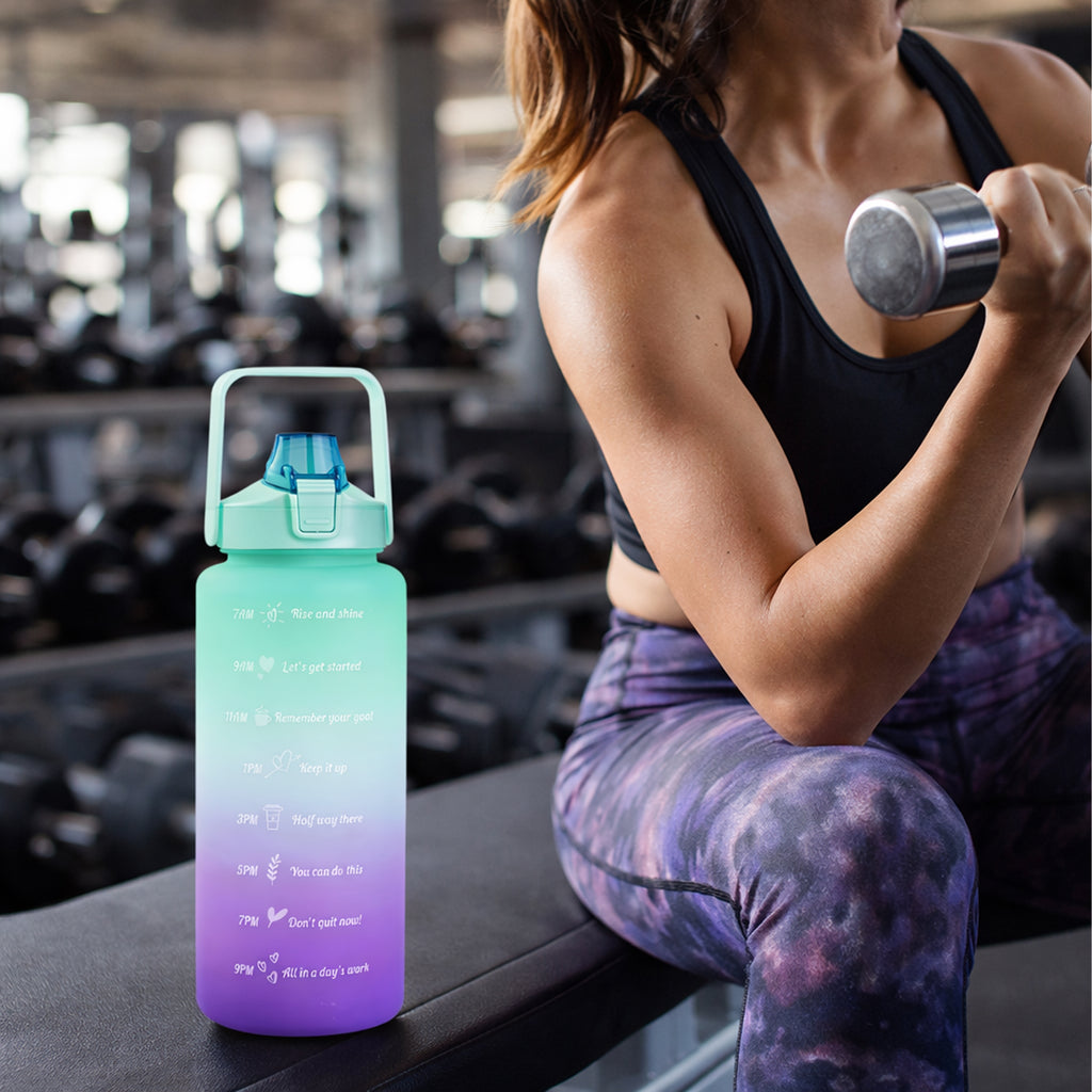 Motivational Water Bottle 2000ml 2L with Straw, Handle, and Measurement Markings