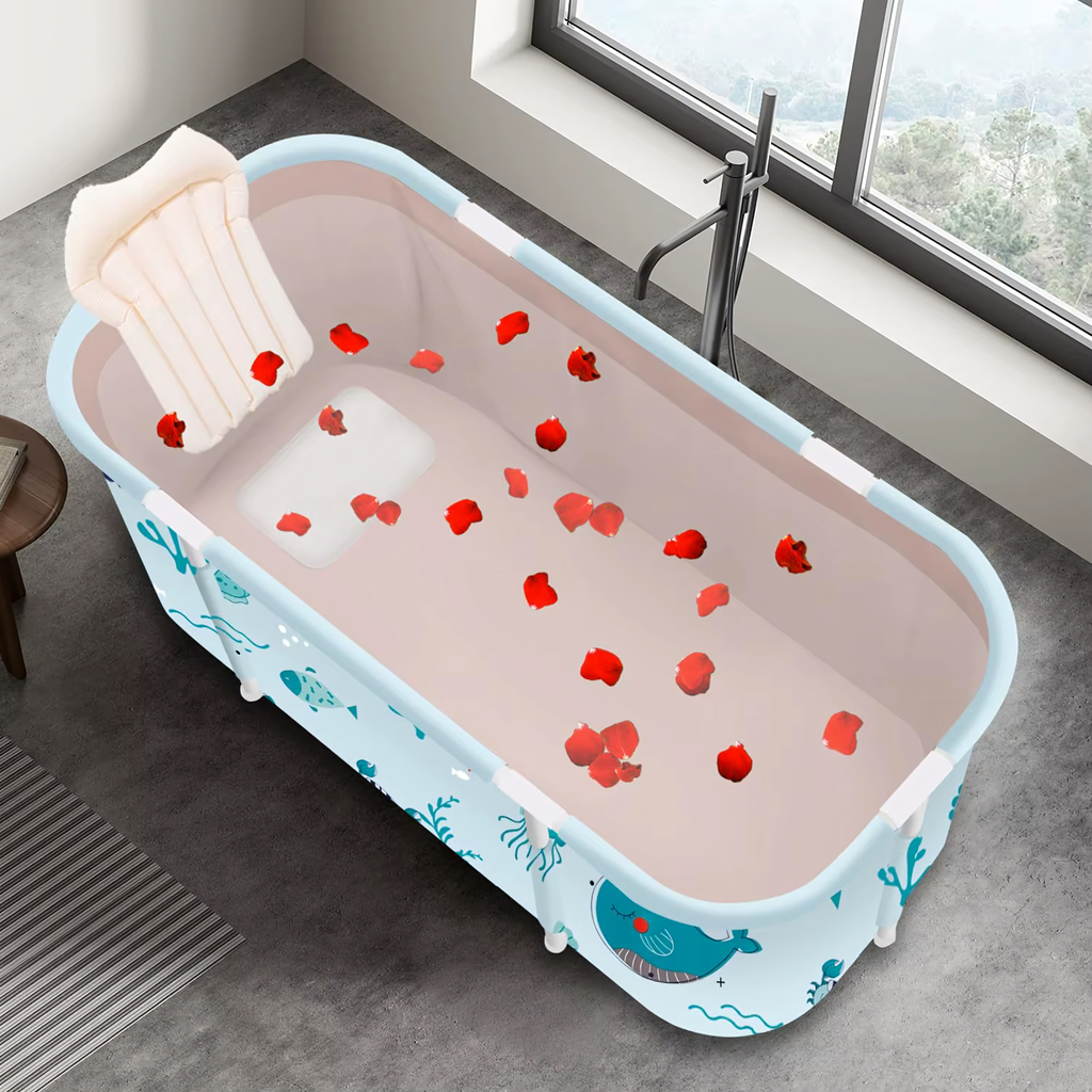 Foldable Portable Home Bathtub with Frame and Pillows