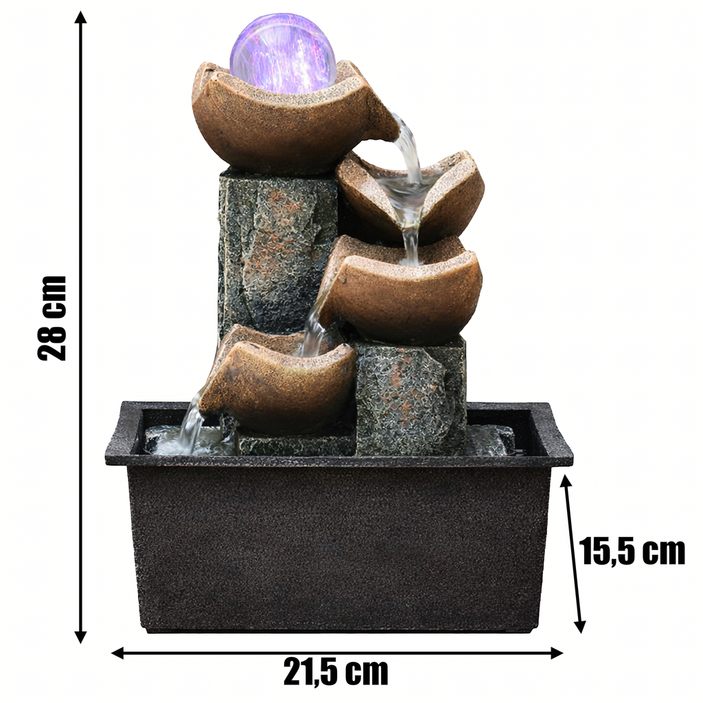 Dekoratiivne lauapealne aiapurskkaev LED-valgustusega 24x24x21 cm