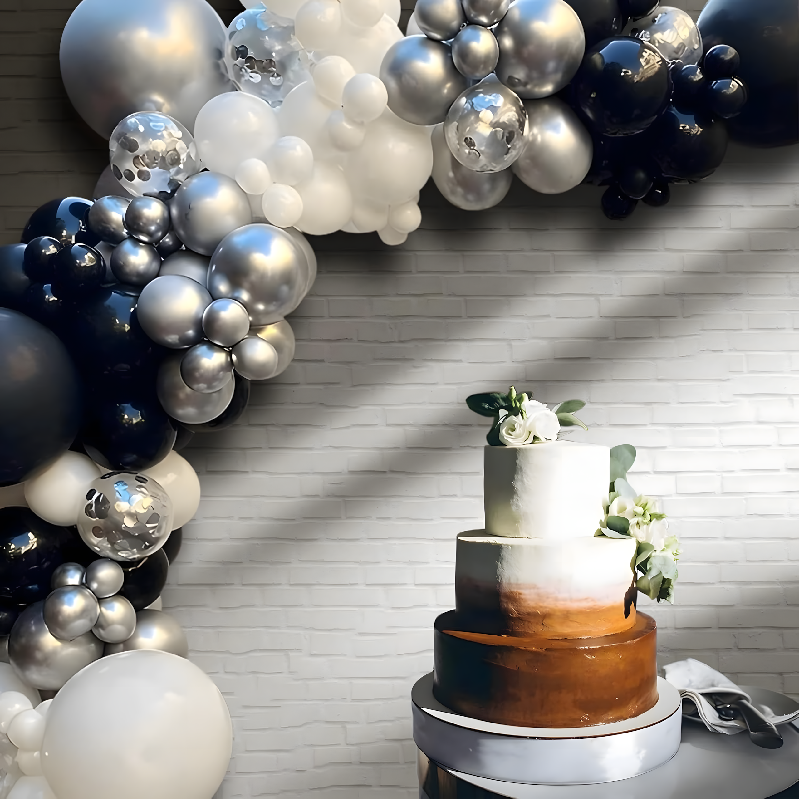 Õhupallikaare komplekt sünnipäeva õhupallid Black hõbedane valge 107 tk