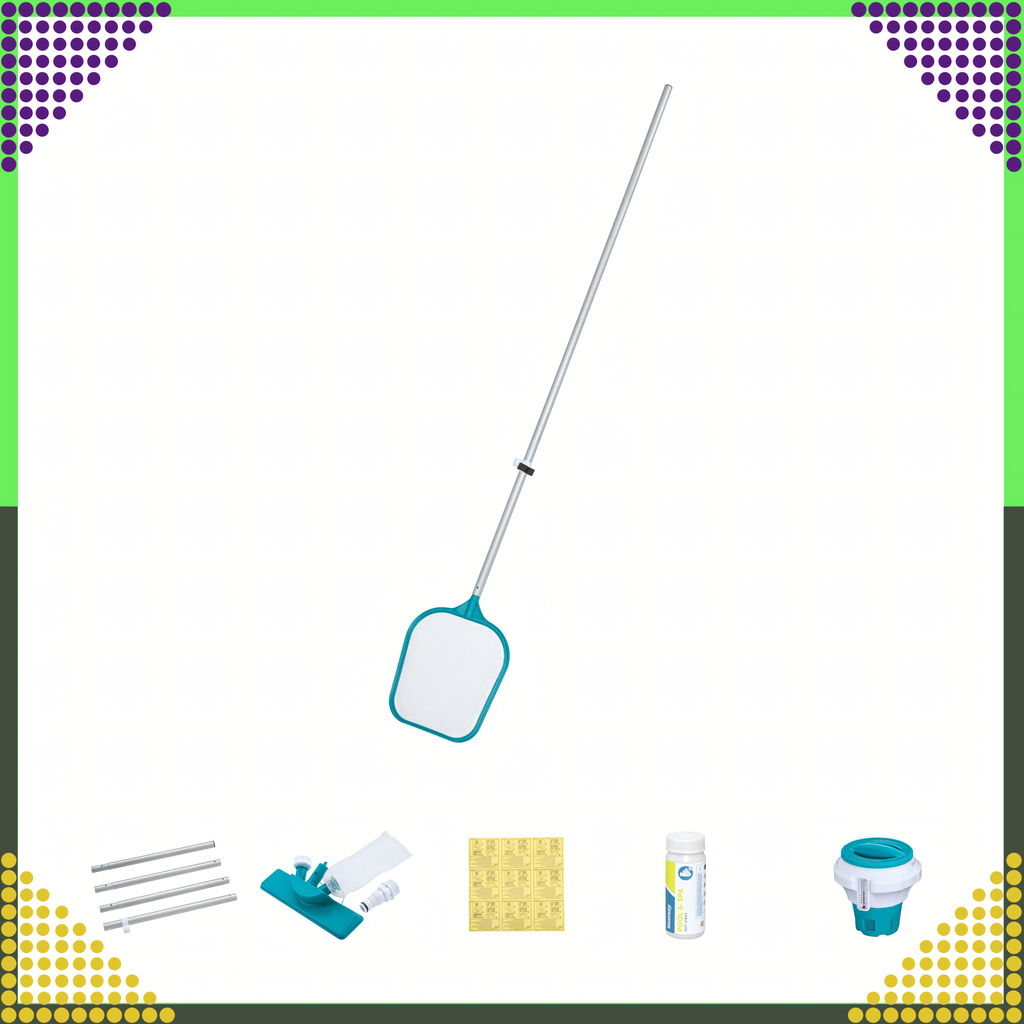 Bestway 58794 basseini hooldus- ja puhastuskomplekt võrguga, pulgaga, pH ribade ja plaastriga