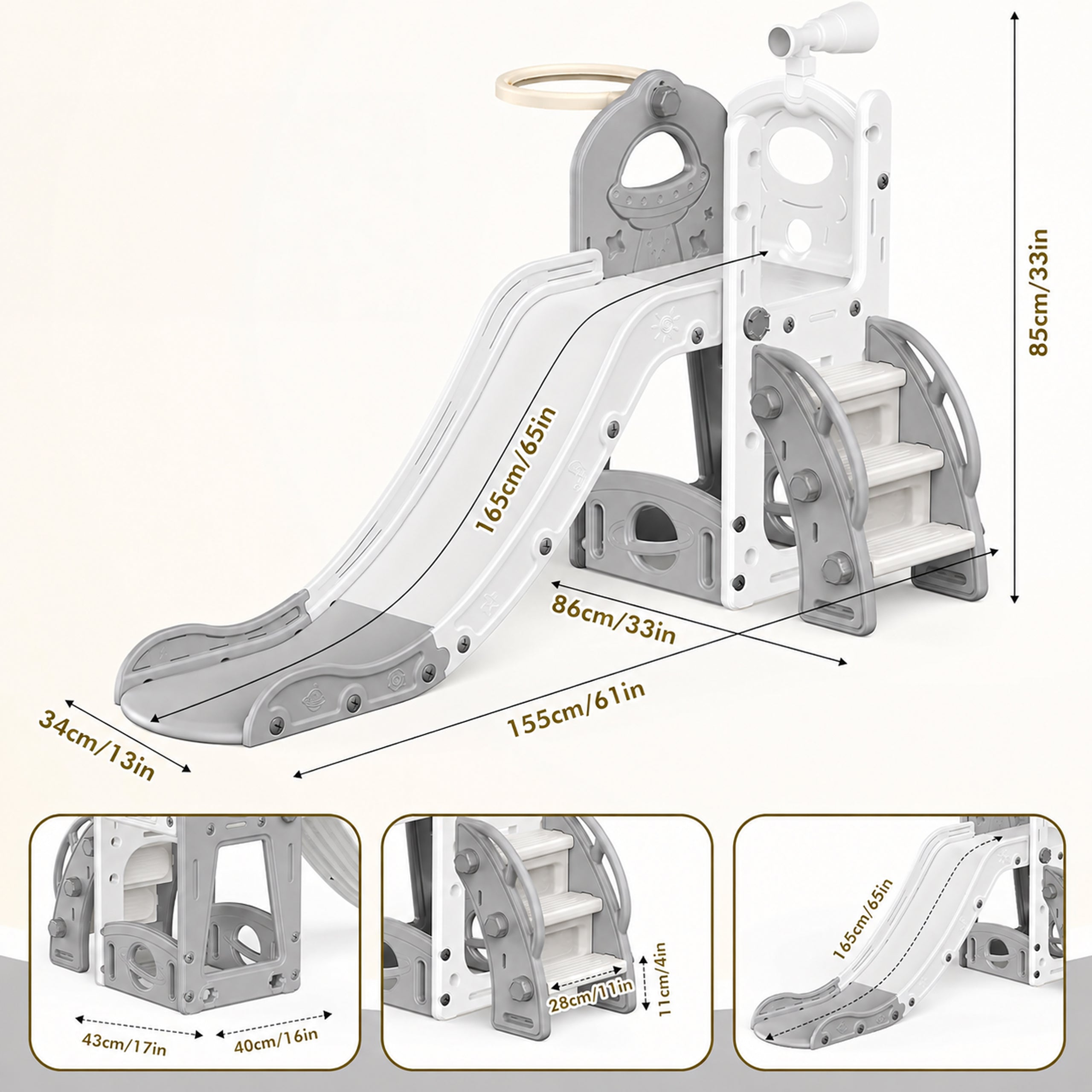 Free-Standing Children's Slide with Ladder for Home