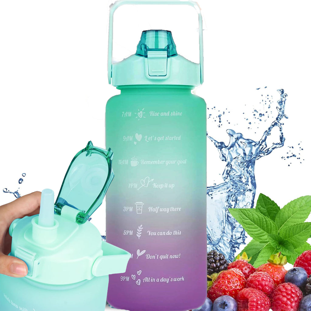 Motivational Water Bottle 2000ml 2L with Straw, Handle, and Measurement Markings