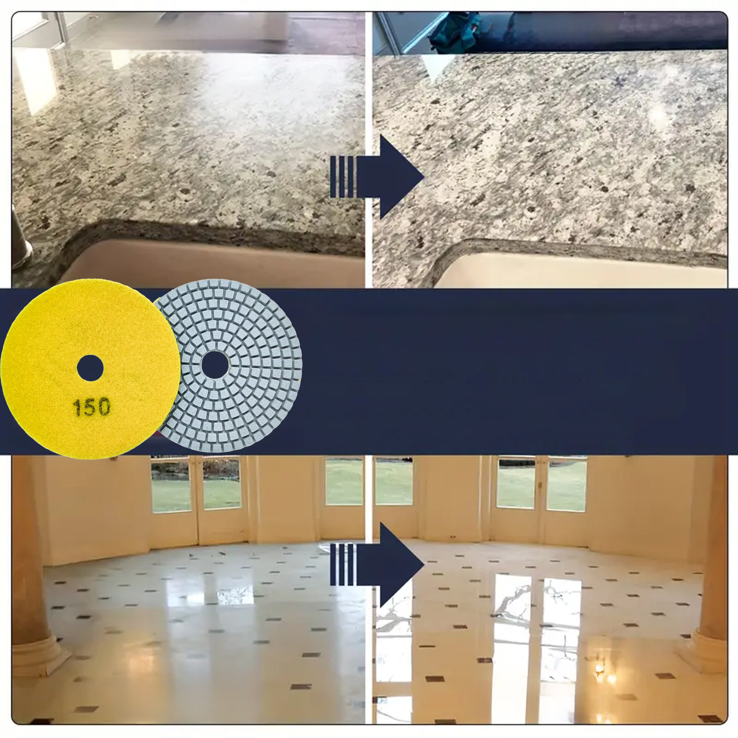 10x teemantpoleerimisketas 80mm portselanplaatide lihvimiseks, takjakinnitusega 150