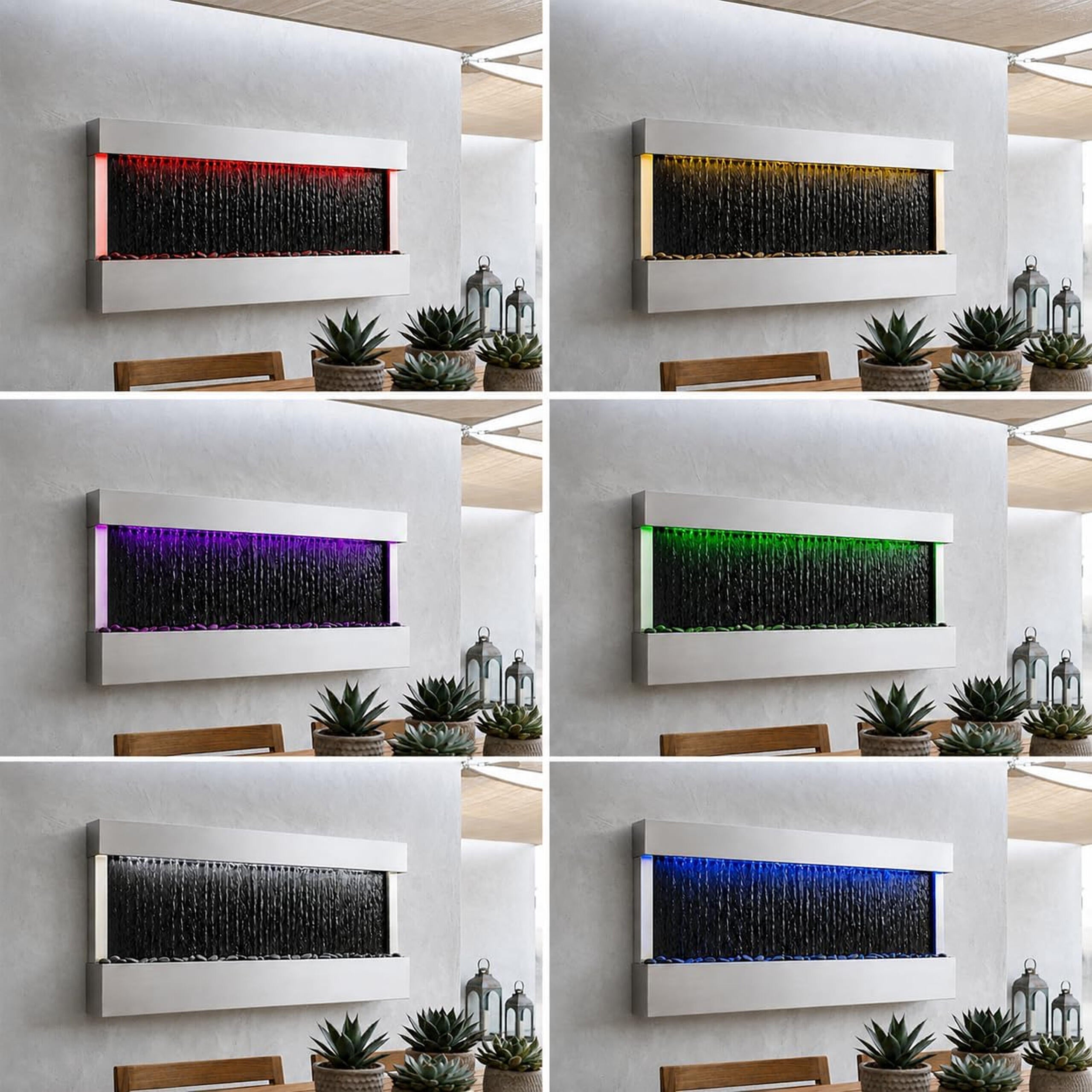 Hanging Water Wall Fountain with RGB LED Colors 120x60x13cm