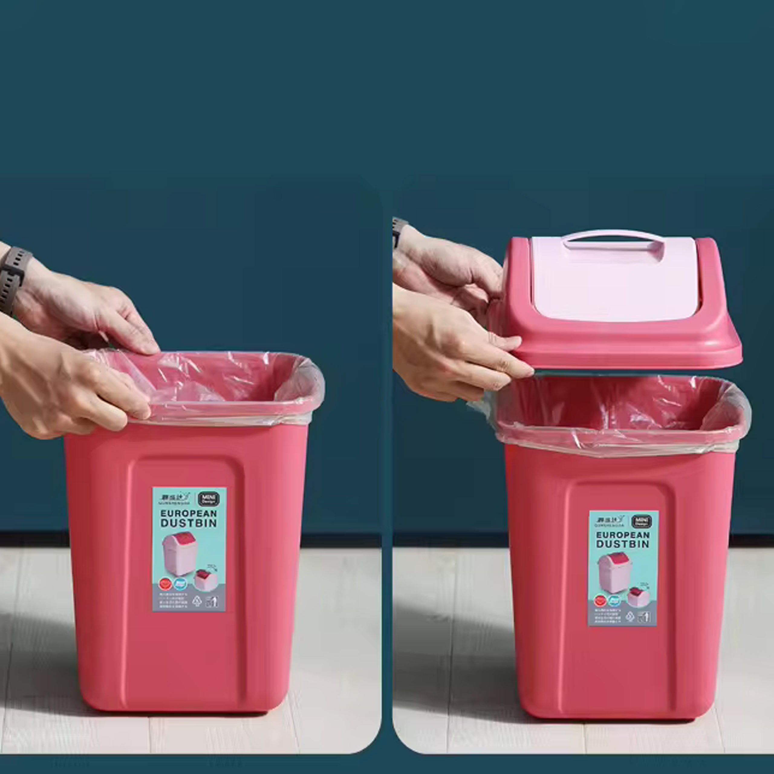 Narrow Plastic Waste Segregation Bin with Flip Lid 10 L