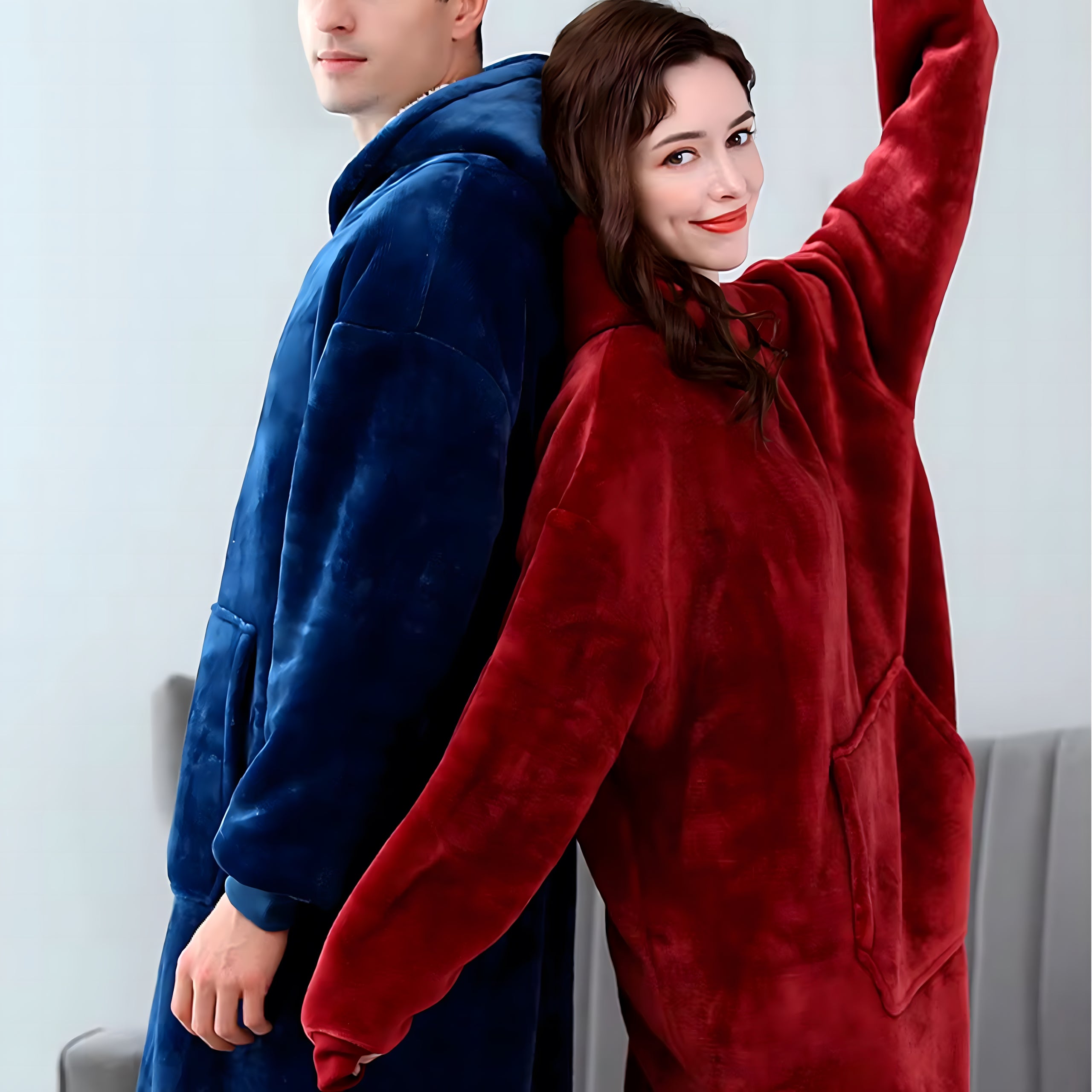 Suur pusa-pleed, ülisuur, paks pusa kapuutsiga, naiste ja meeste hommikumantel