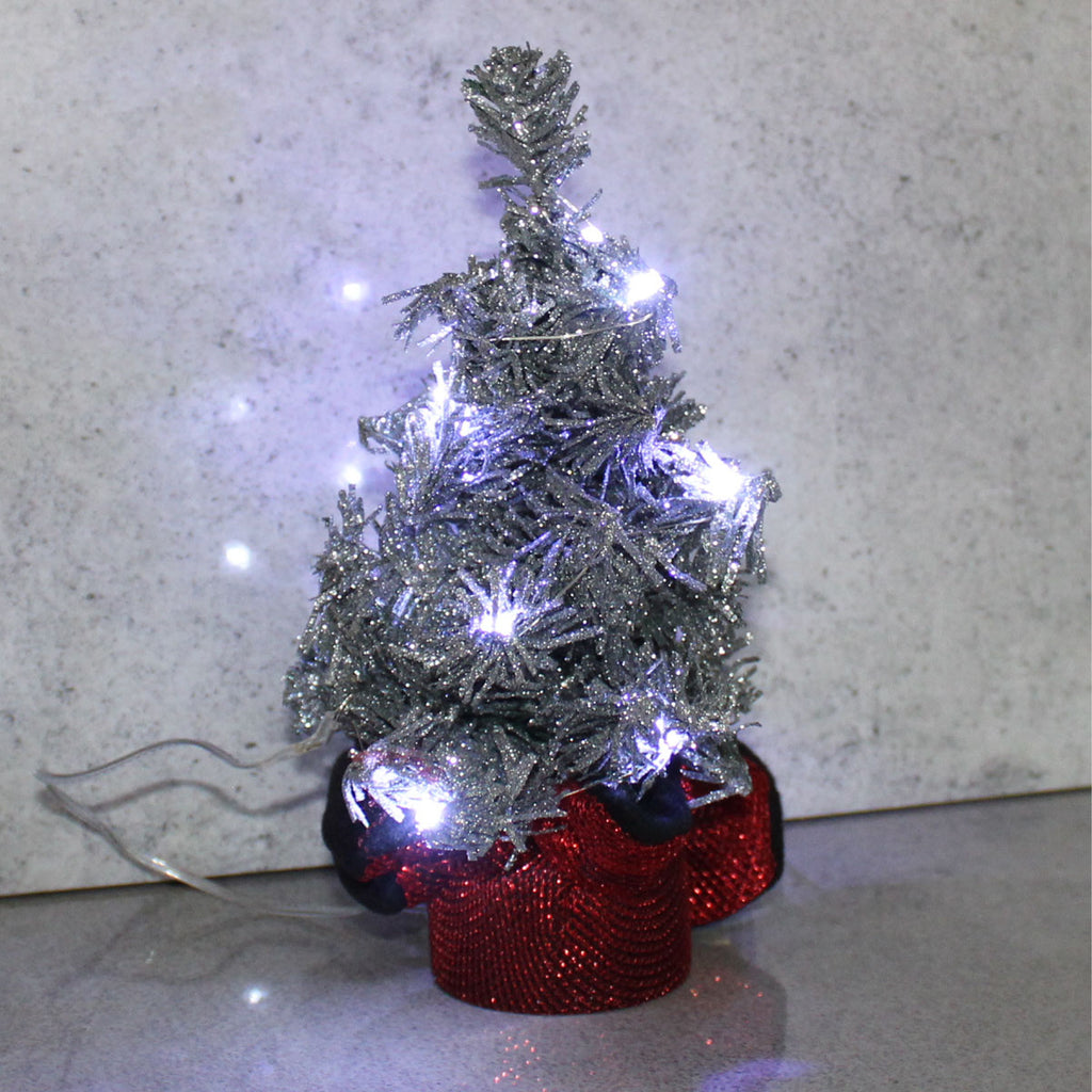 Jõulupuu dekoratiivsed LED-tuled kunstlik hõbedane kaunistus 20 cm