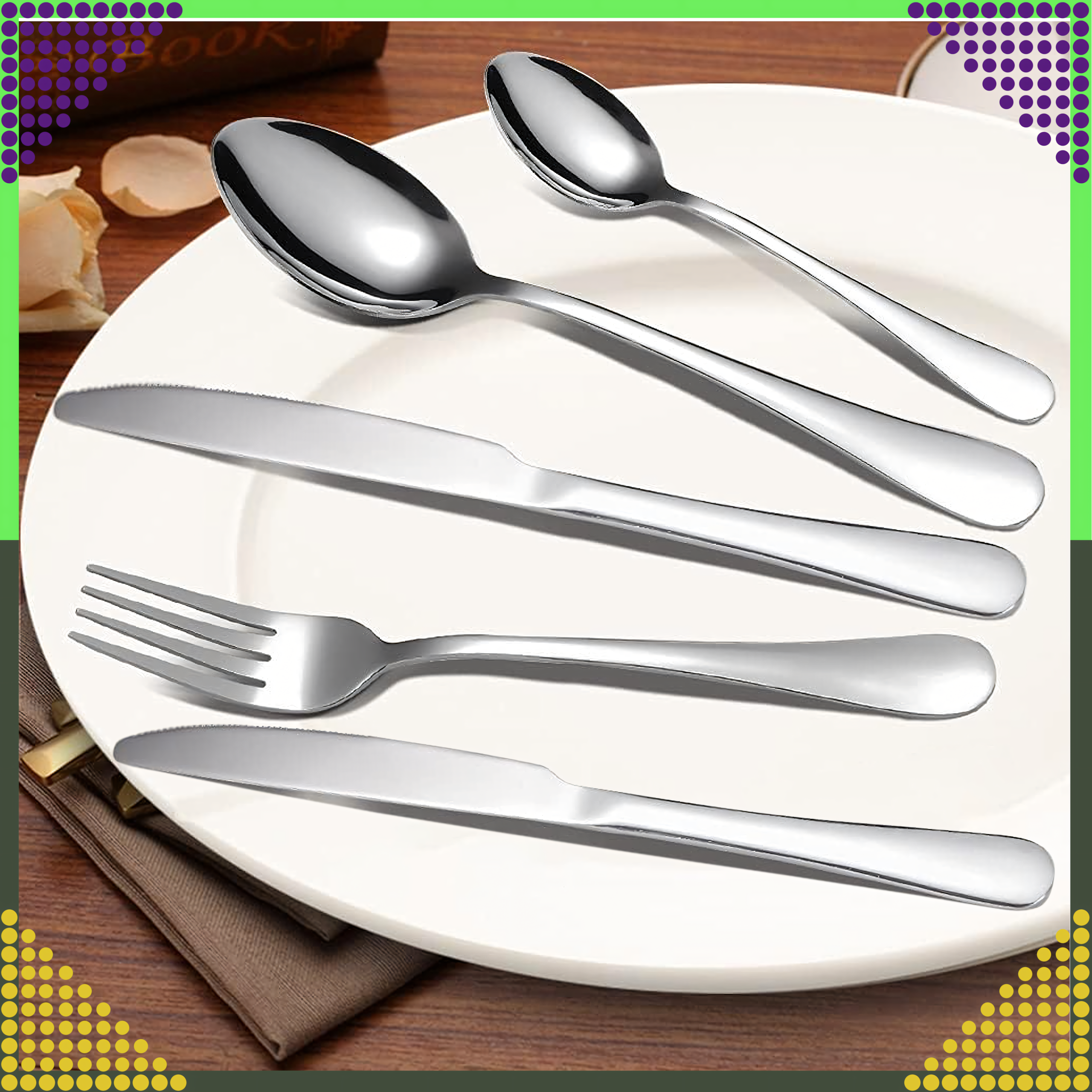 Cutlery Set Stainless Steel Silver 5 pcs for Camping Grill Survival