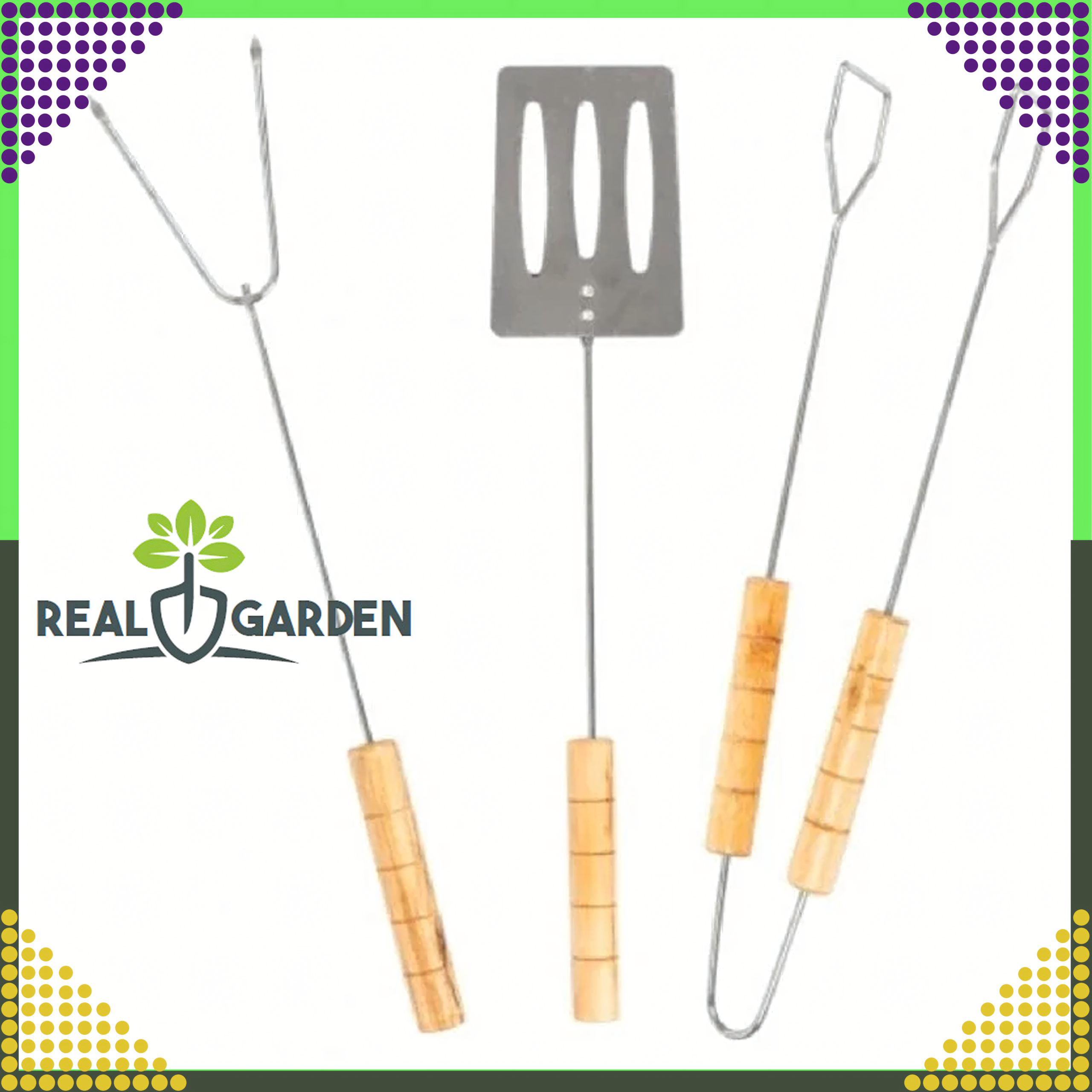 Grill Set Accessories 3in1 Grill Tools Tongs Spatula Skewer