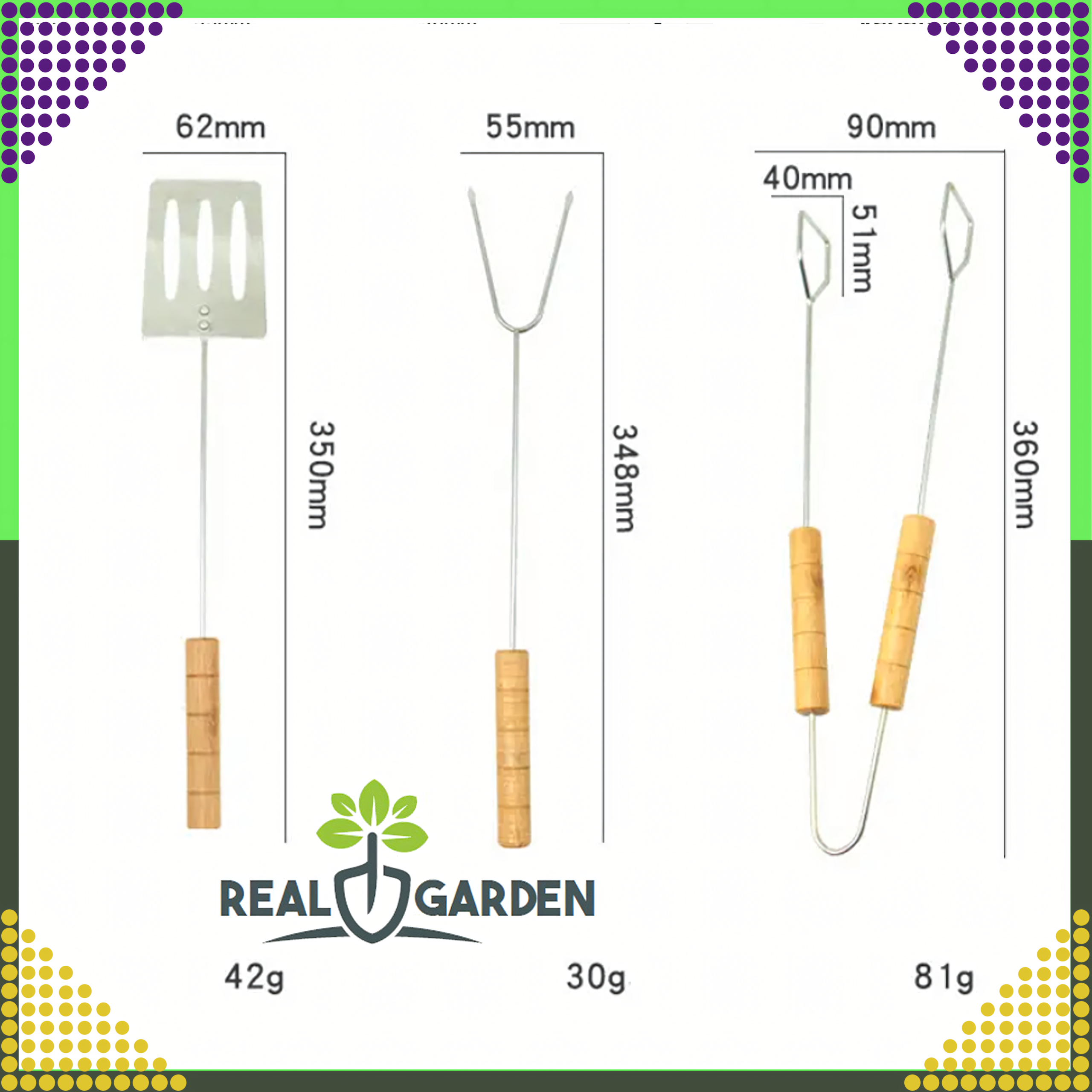 Grill Set Accessories 3in1 Grill Tools Tongs Spatula Skewer