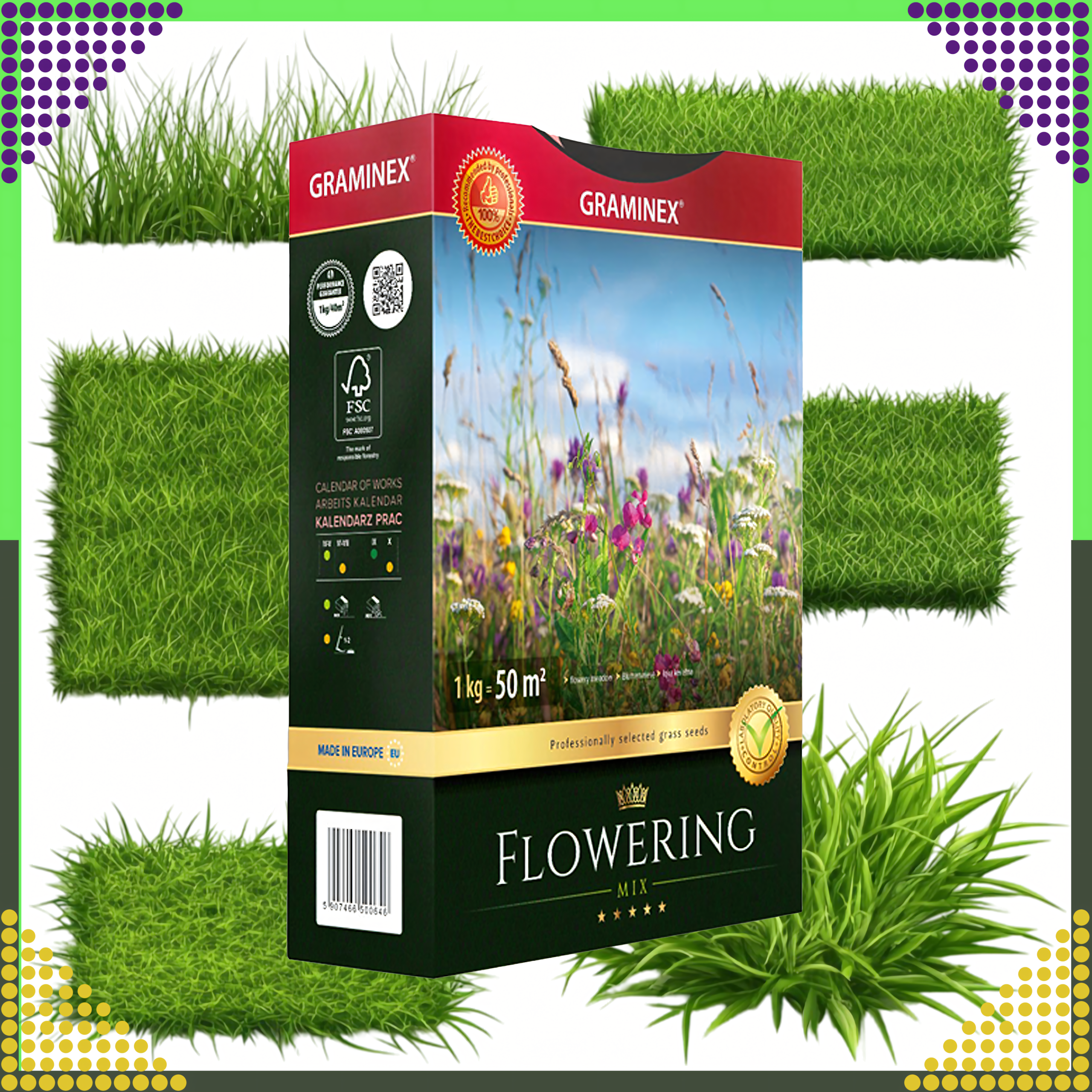 Premium Flowering Mix Grass Seeds 1kg for 40m Lawn Meadow Flower Garden