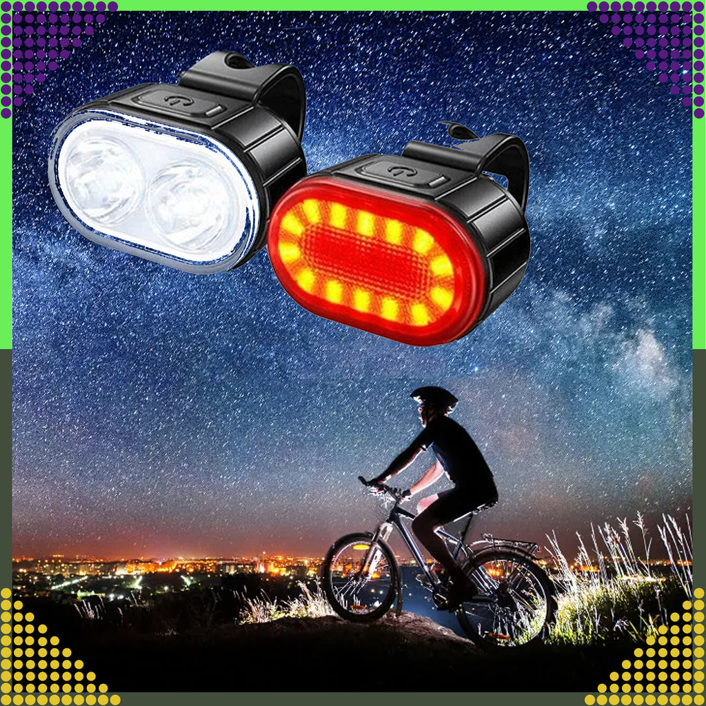 Tugev USB-laetav LED esi- ja tagatulede komplekt jalgrattale 2 tk