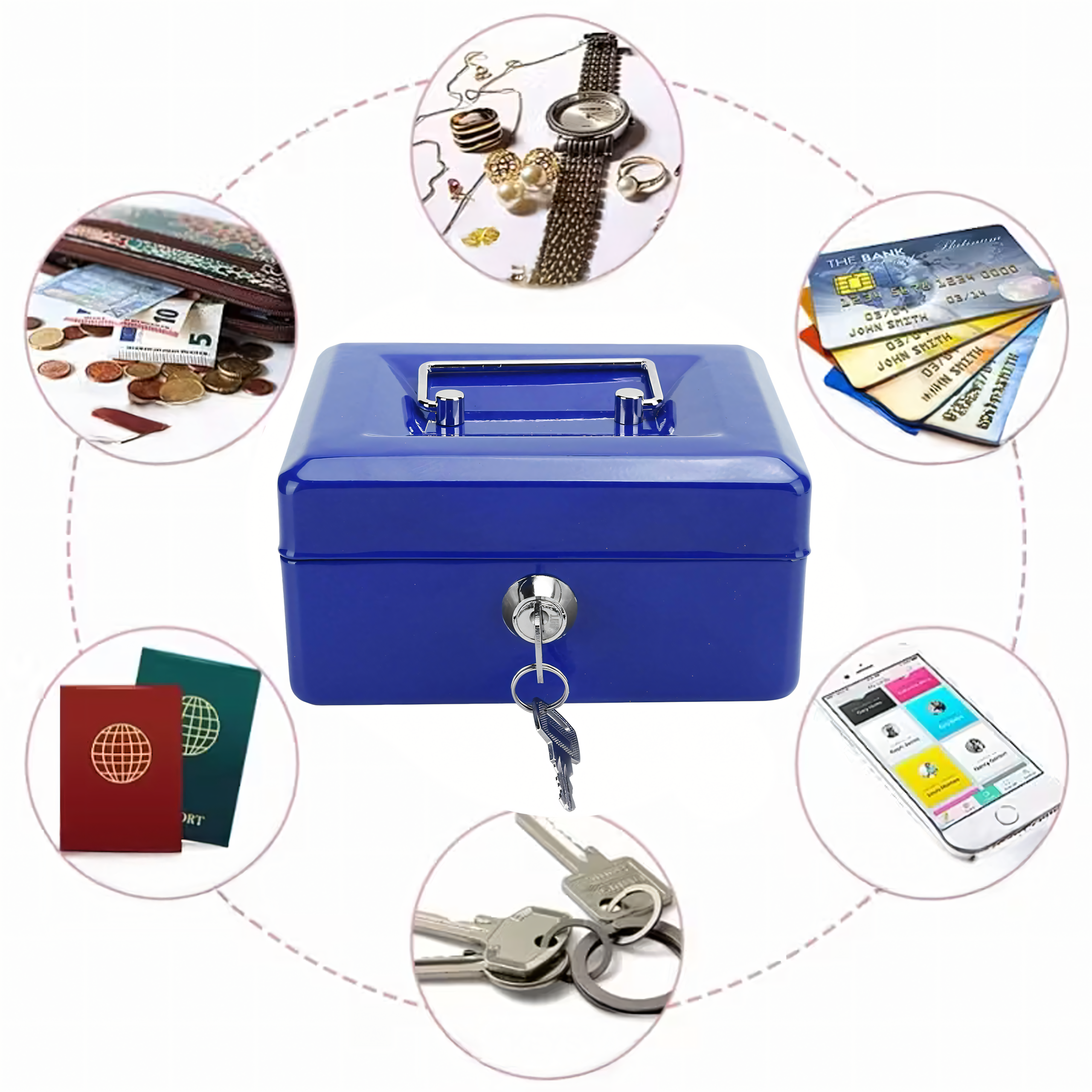 Metal Money Box Coins Coins Banknotes Documents Safe Keys