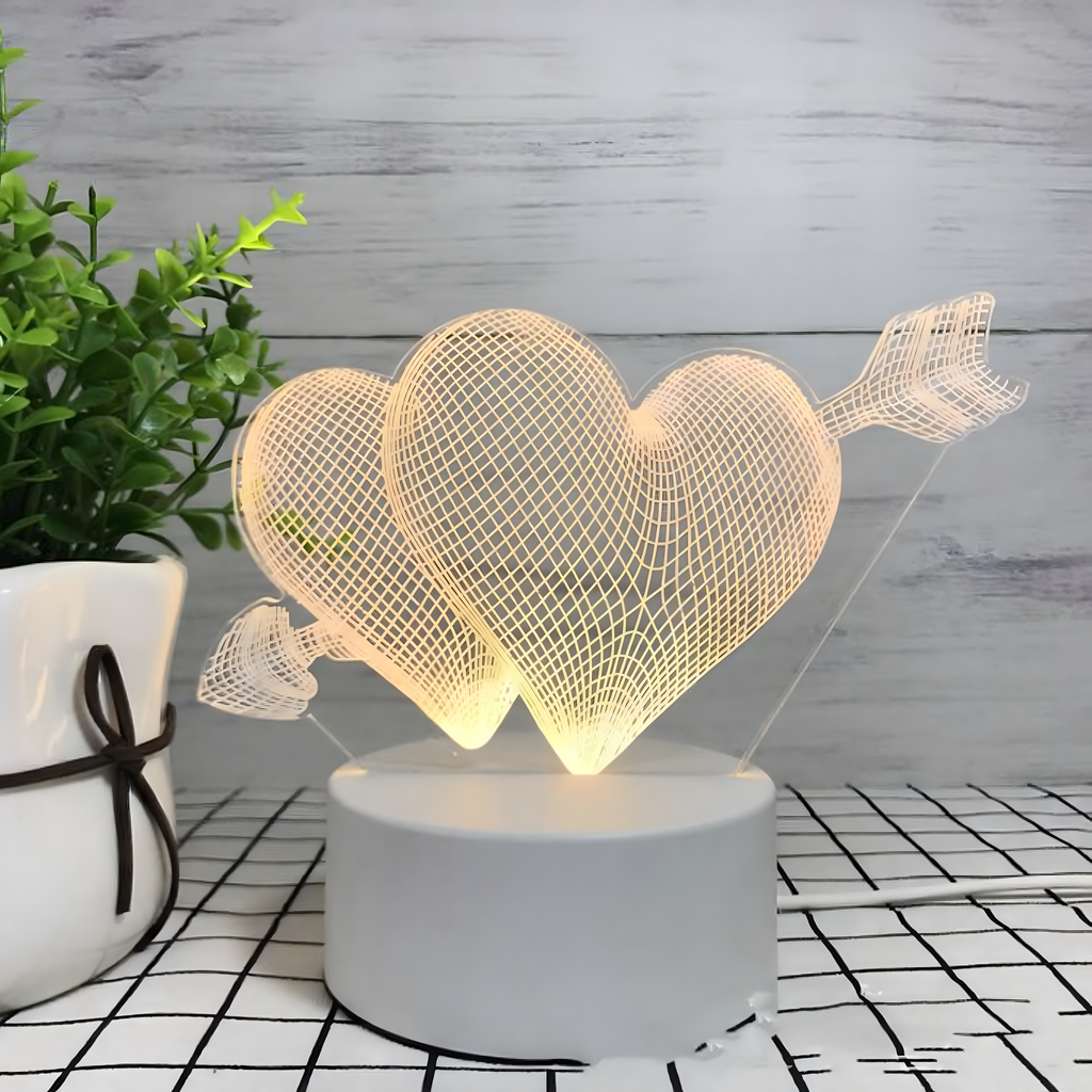 Armastuse Südamed 3D Illusioon Öölamp Laste Magamistuppa USB-ga
