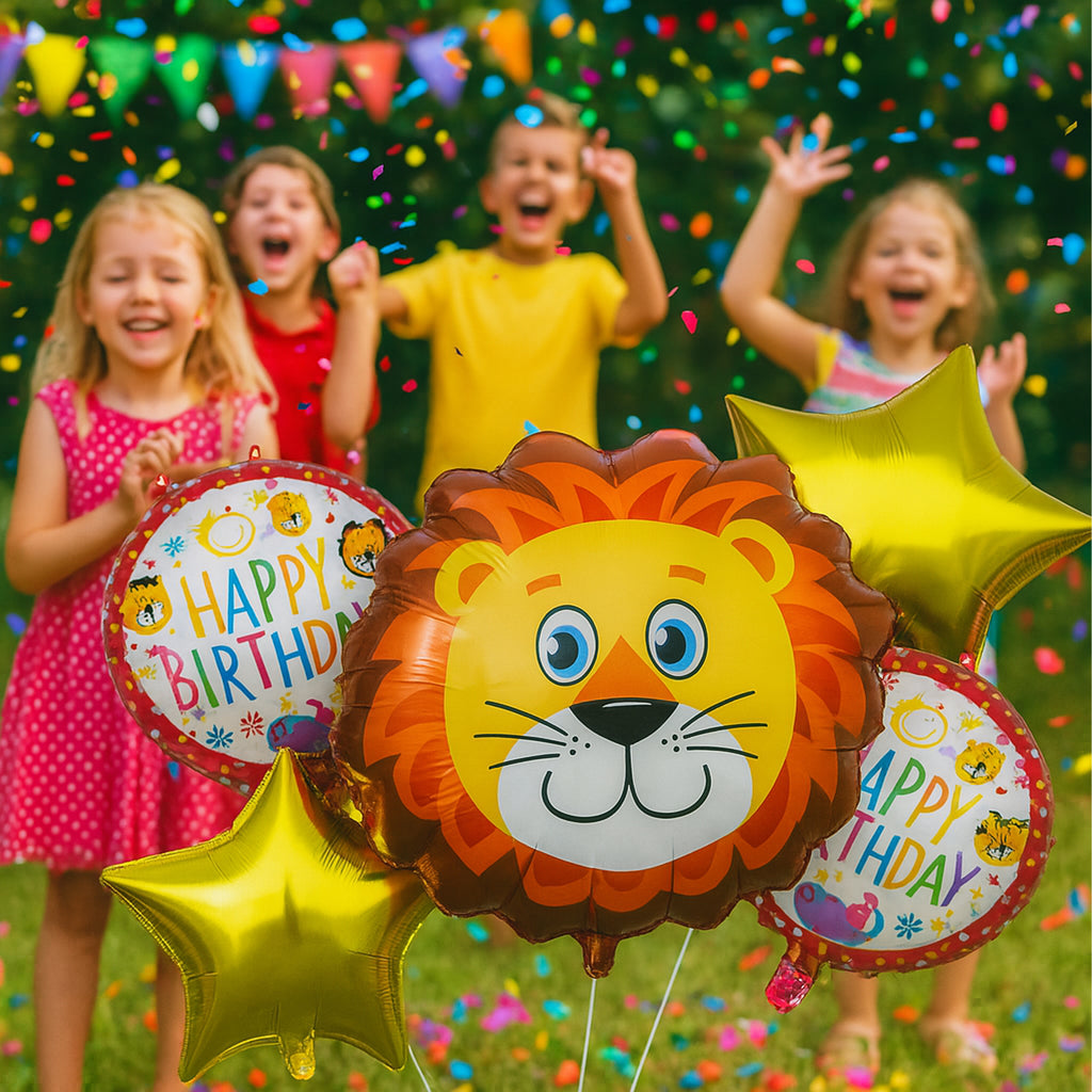 Set of Birthday Balloons Lion Animals for Birthday Party 5 pcs