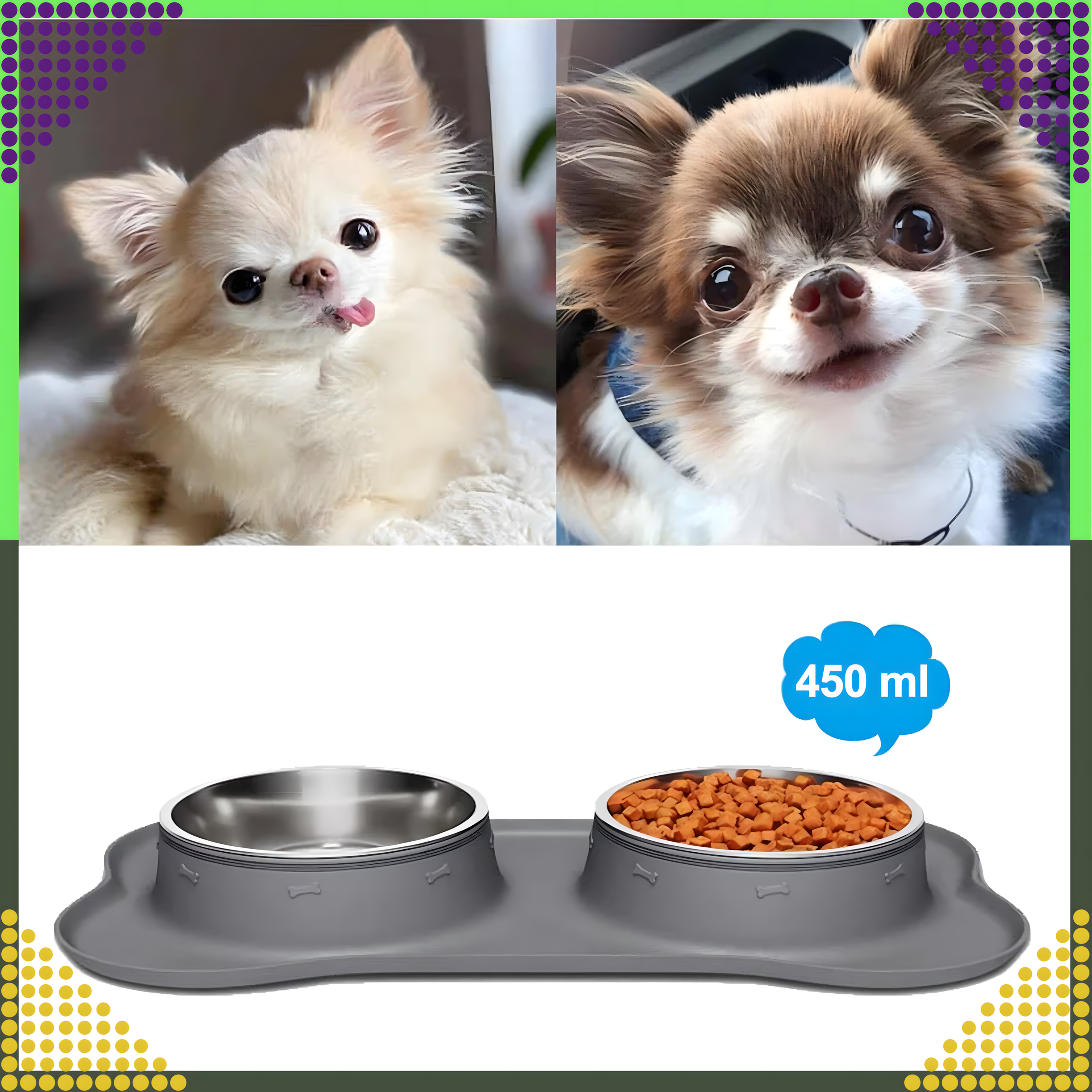 Kahe kausiga koera ja kassi metallist libisemisvastane kauss, 2 kaussi + alus