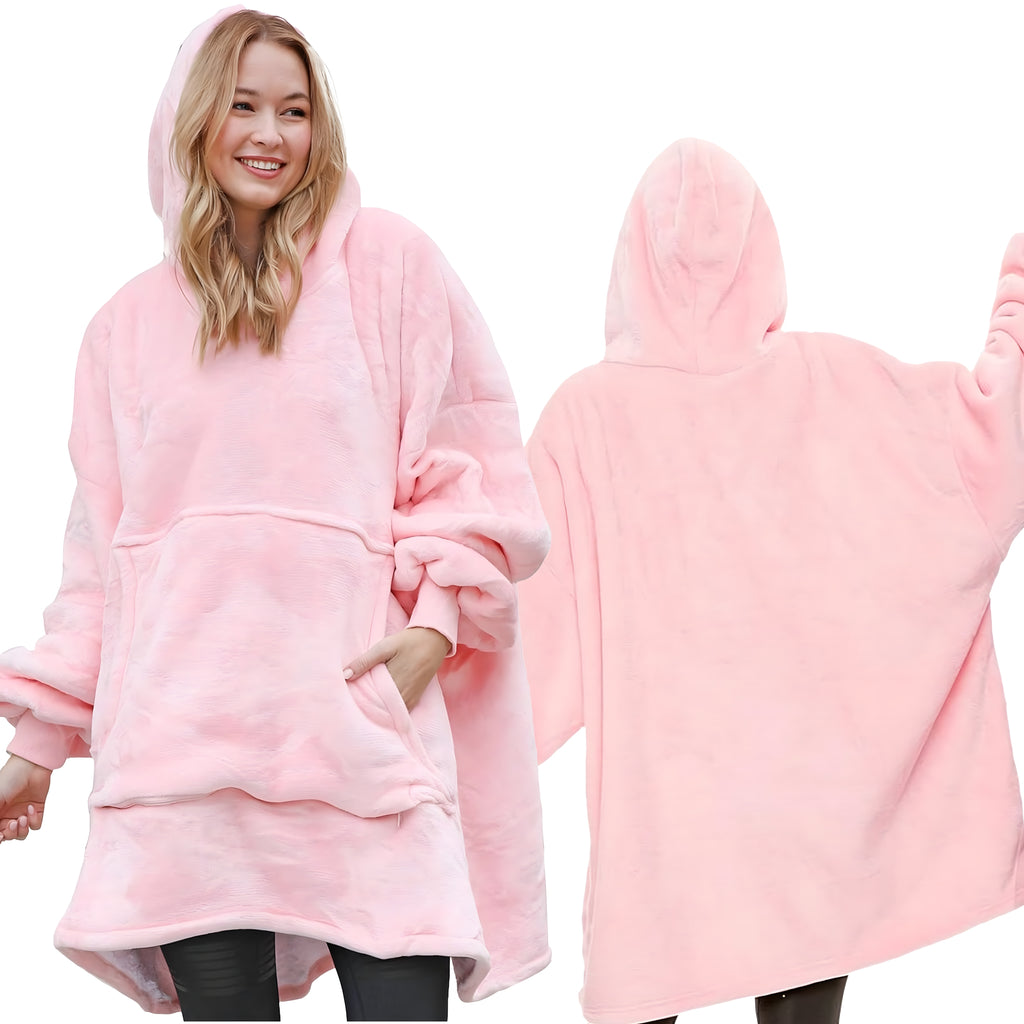 Ülisuur paks soe kapuutsiga tekk-pluus roosa