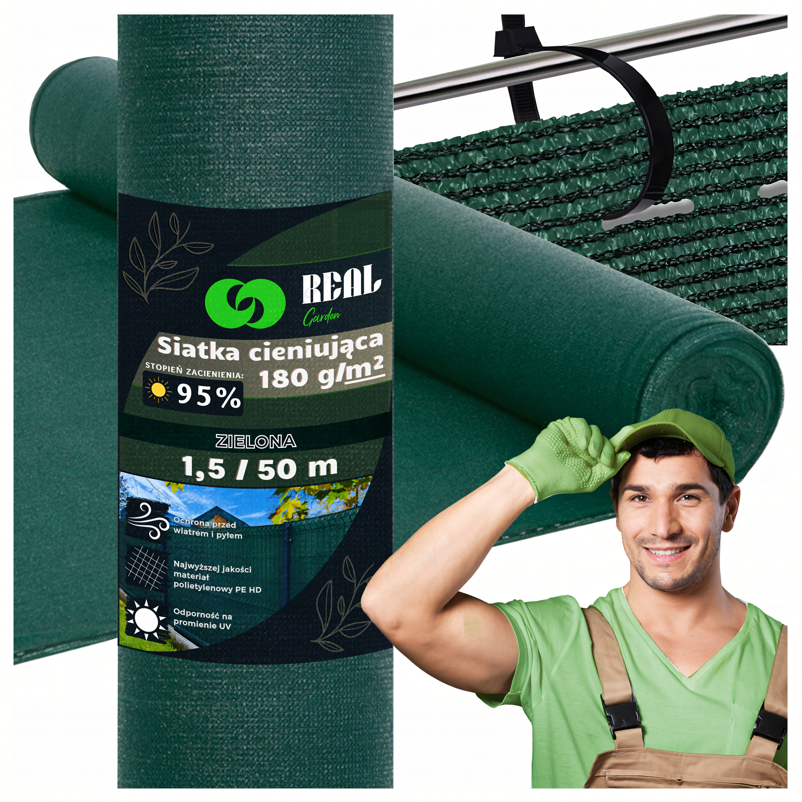 Varjevõrk 1.5x50m kamuflaaž 95% katvusega matt aiapiirdele 180g