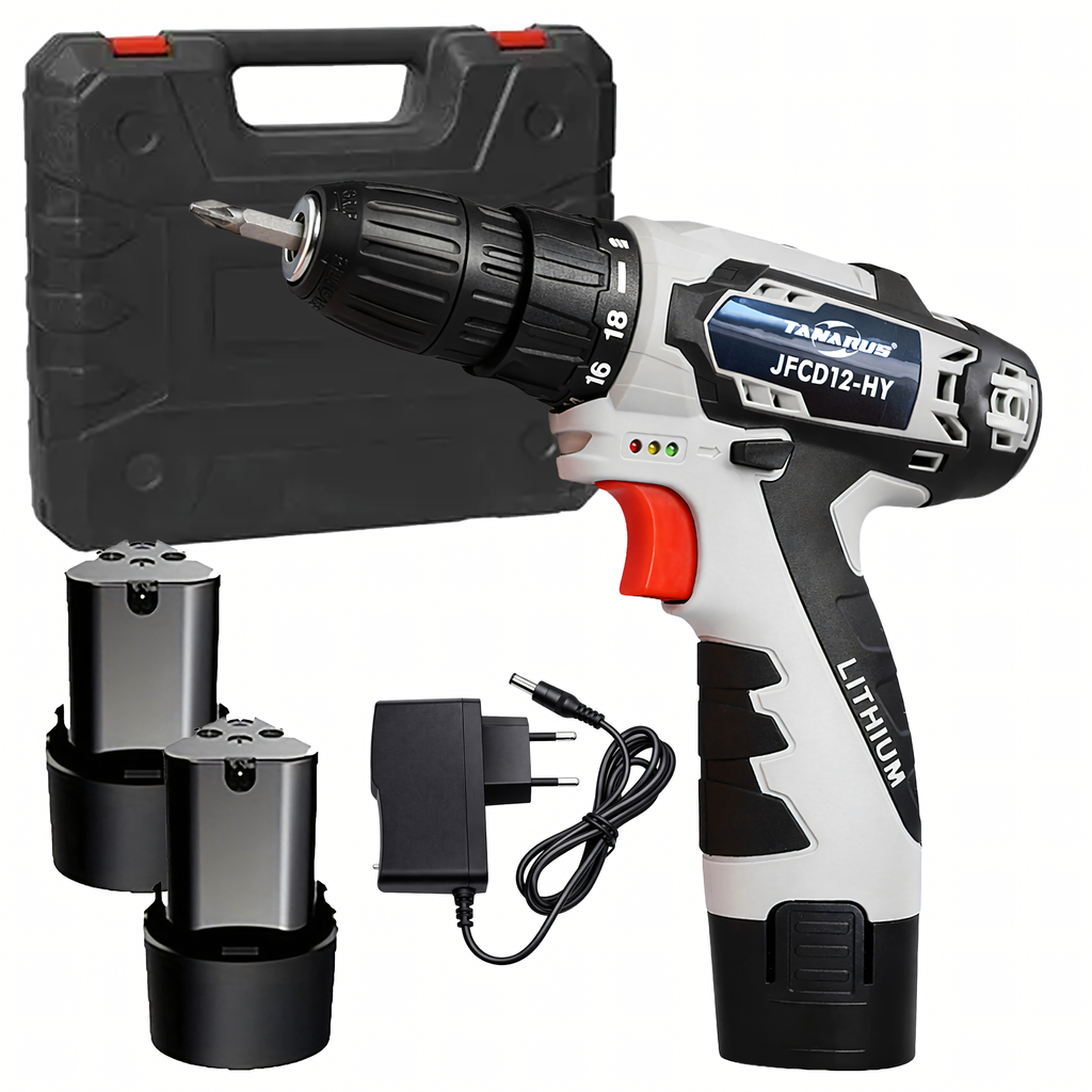 12V mini juhtmeta kruvikeeraja komplekt LED-iga, 2x 1.5Ah akud, kandekohver