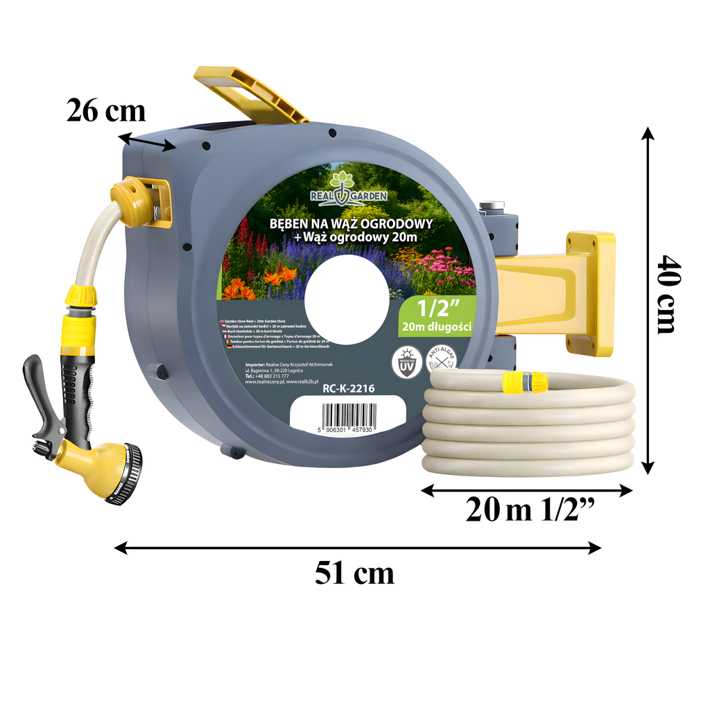 35x automaatne seinale paigaldatav aiavoolikurull 1/2" 20m