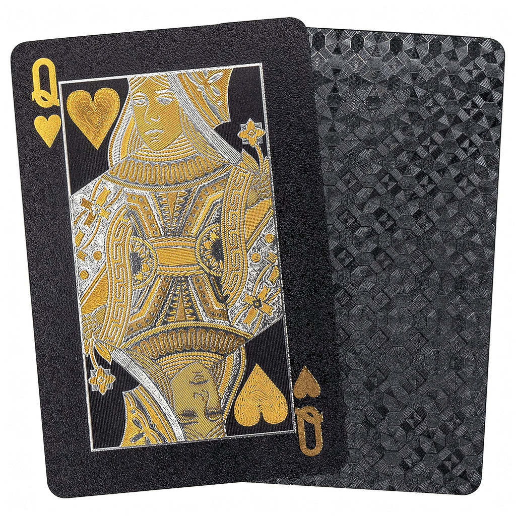 Luxury Black Poker Card Deck with Shiny Gold Designs Waterproof