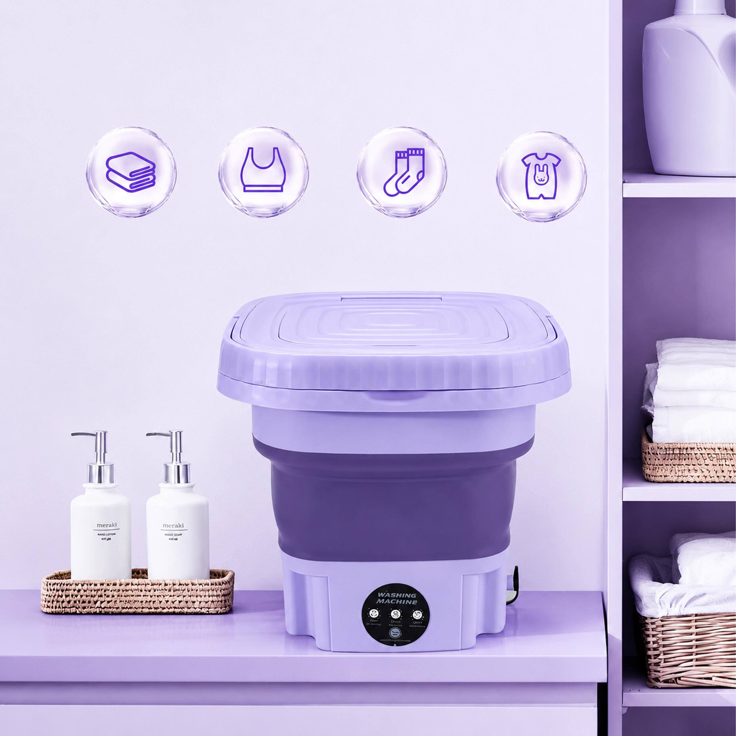 Portable Mini Folding Automatic Washing Machine 8L for Travel and Camping