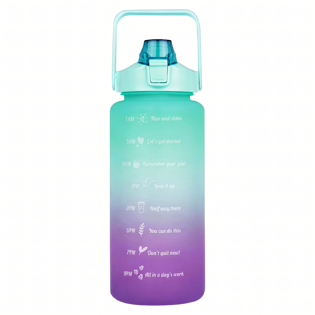 Motivational Water Bottle 2000ml 2L with Straw, Handle, and Measurement Markings