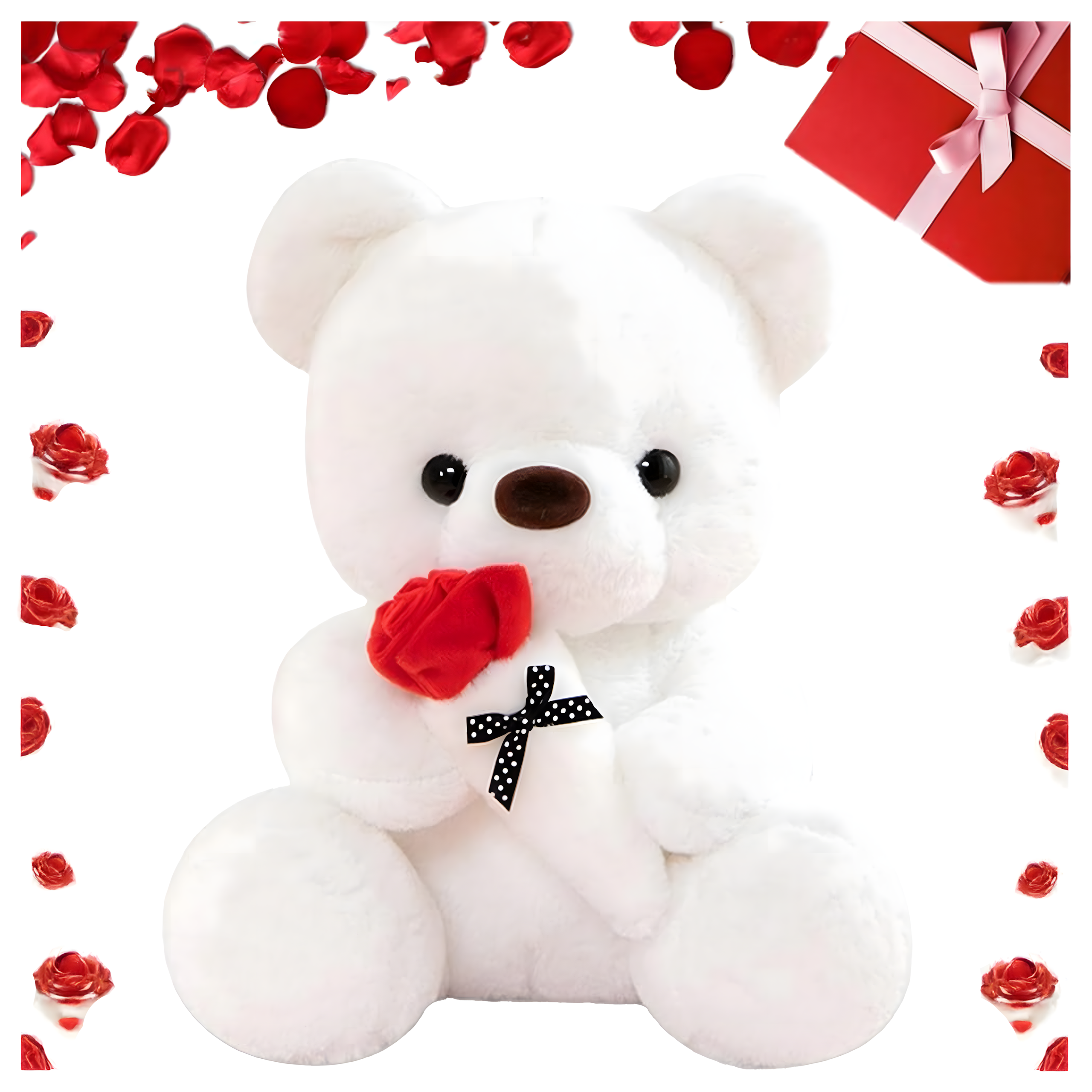 40x Valge kaisukaru tüdrukule 32 cm punase roosi ja lipsuga