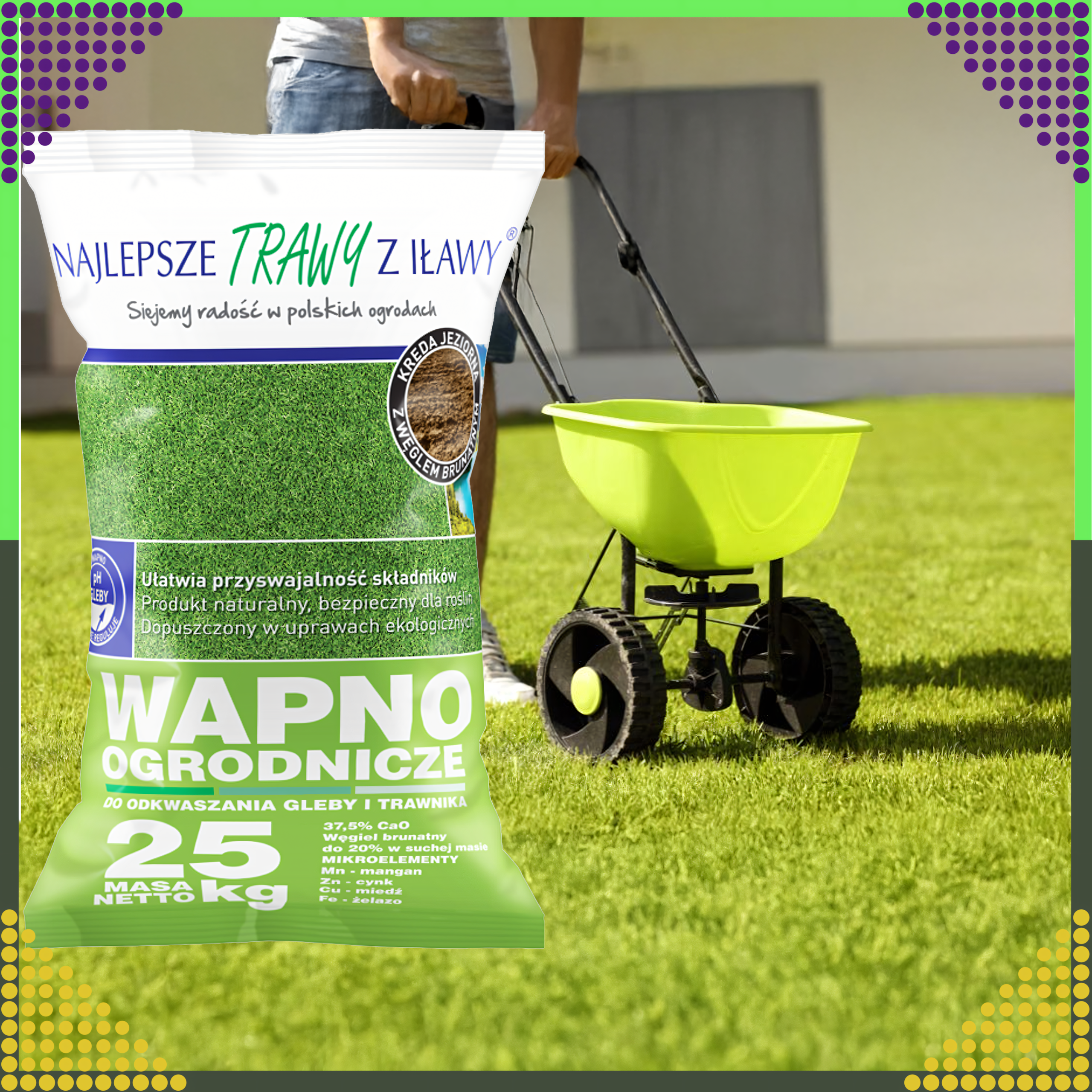 Premium lime for soil and lawn deacidification, ecological fertilizer, 25 kg bag