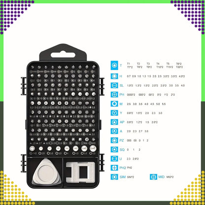 Täpsus-kruvikeerajate komplekt 115-osaline – Torx, PH, PZ, Hex, Bitid + abivahendid
